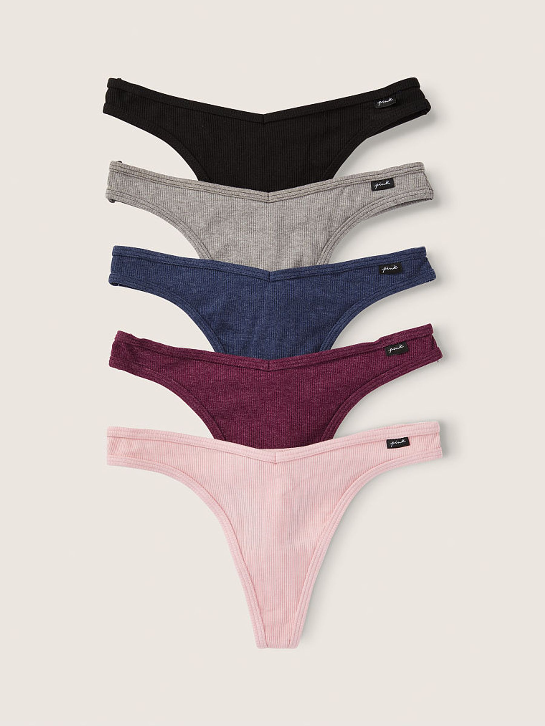 Black/Grey/Blue/Burgundy/Pink Thong Cotton 5 Pack Knickers - Image 1 of 1