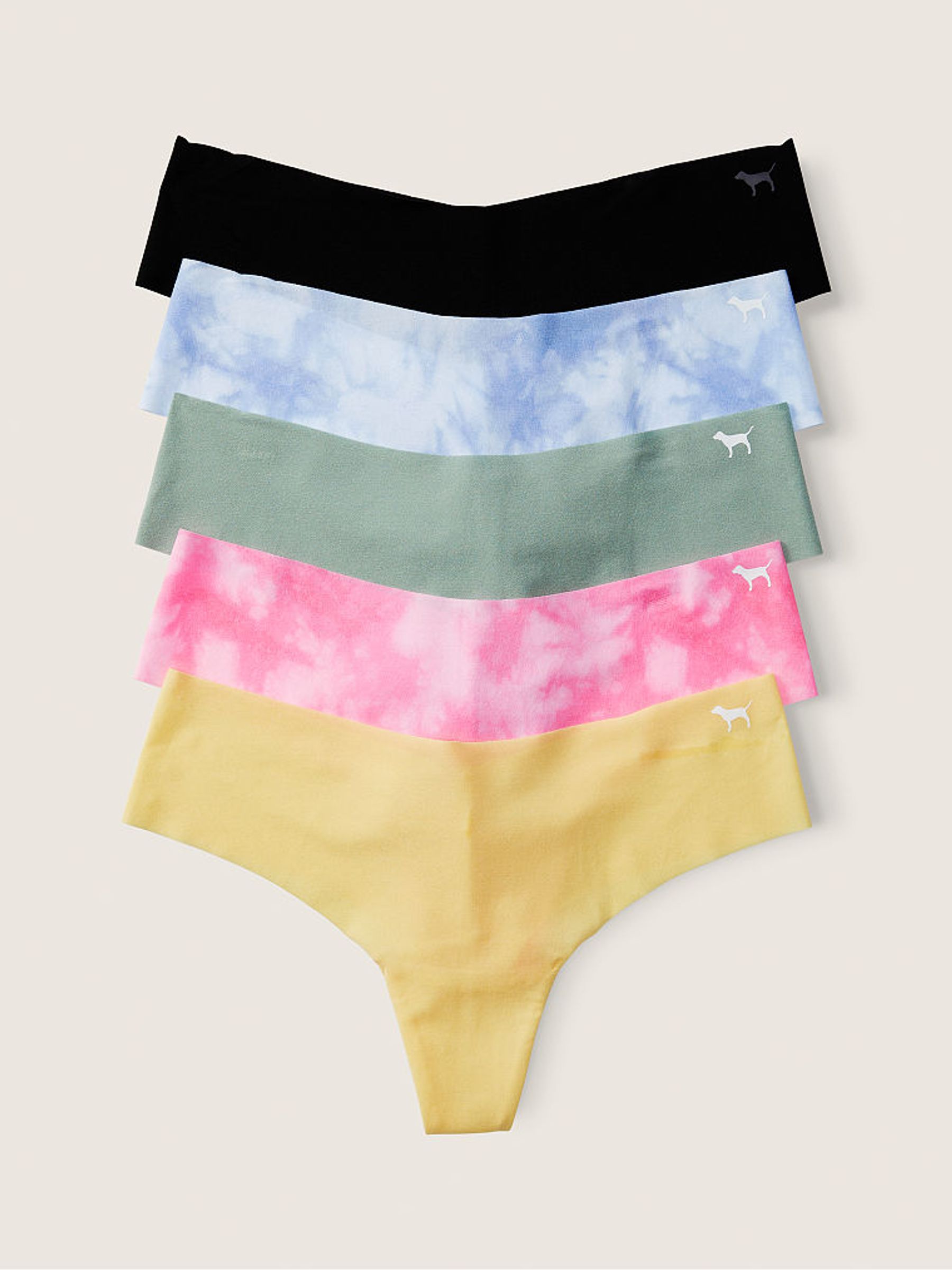 Black/Blue/Green/Yellow/Pink Thong Smooth No Show Knickers Multipack - Image 1 of 1