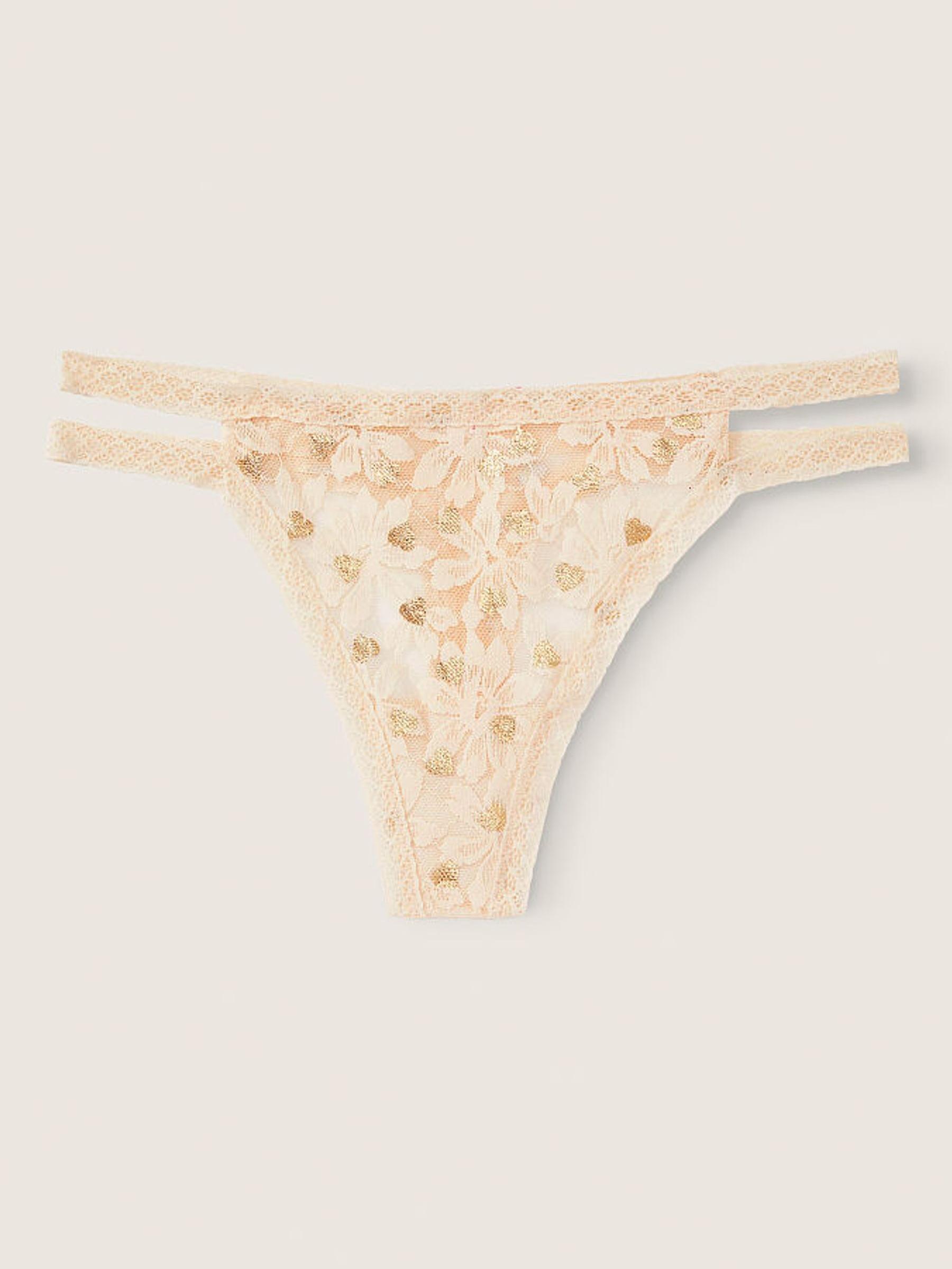Ivory Shine Hearts Nude Lace Thong Knickers - Image 1 of 1