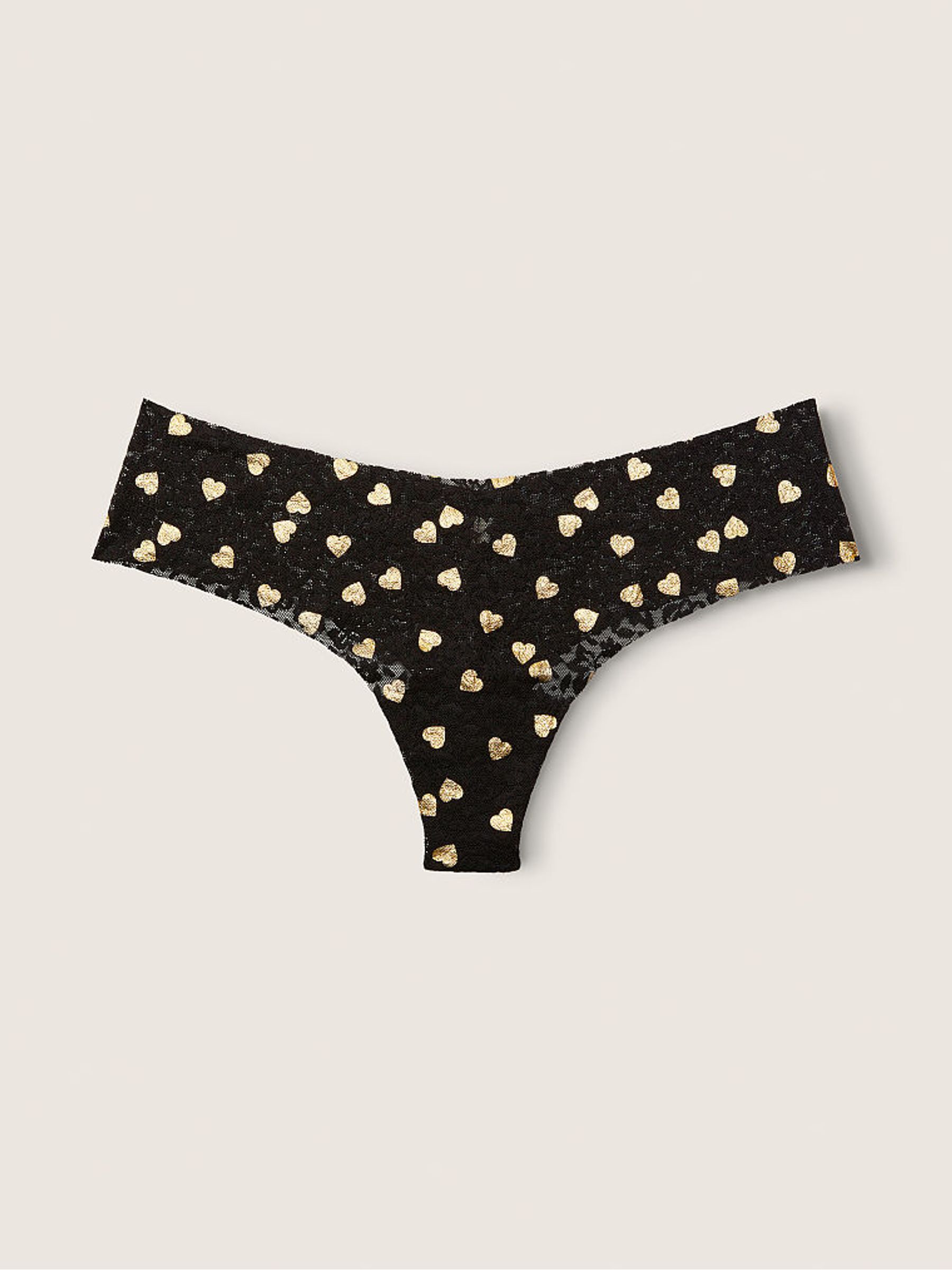 Shine Hearts Pure Black Thong Lace No Show Knickers - Image 1 of 3