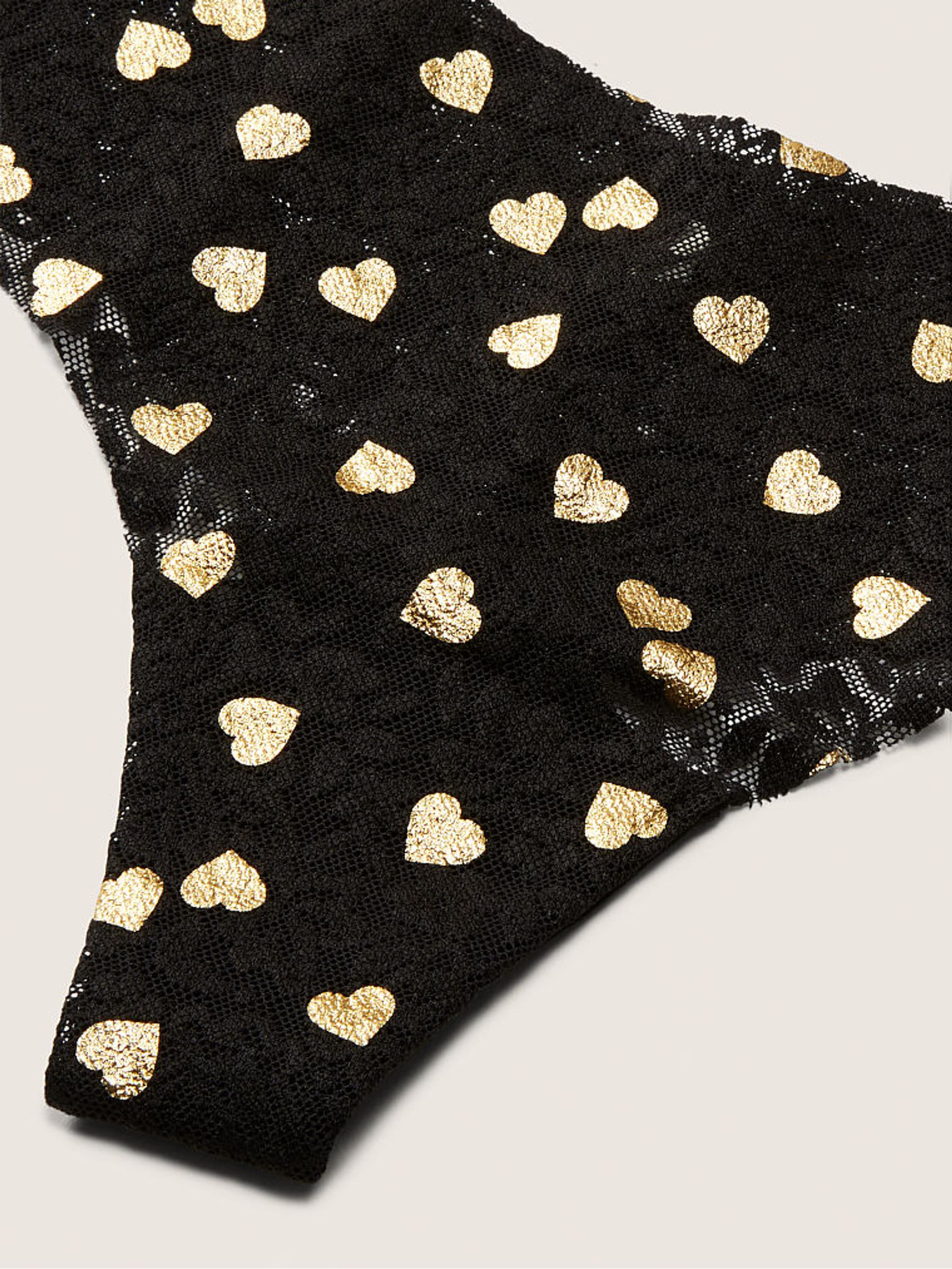 Shine Hearts Pure Black Thong Lace No Show Knickers - Image 2 of 3