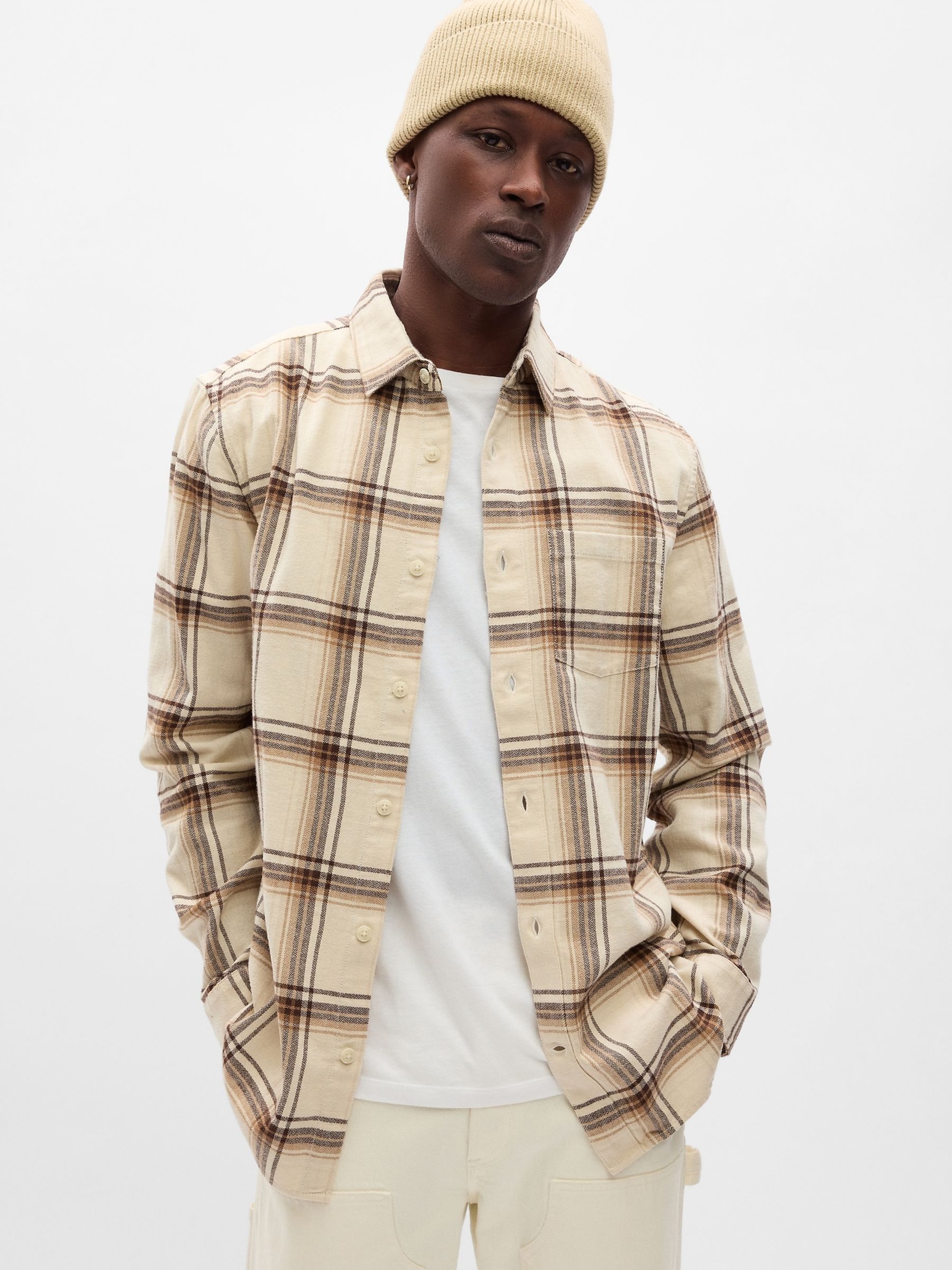 Cream Organic Cotton Midweight Flannel Long Sleeve Shirt - Image 1 of 1