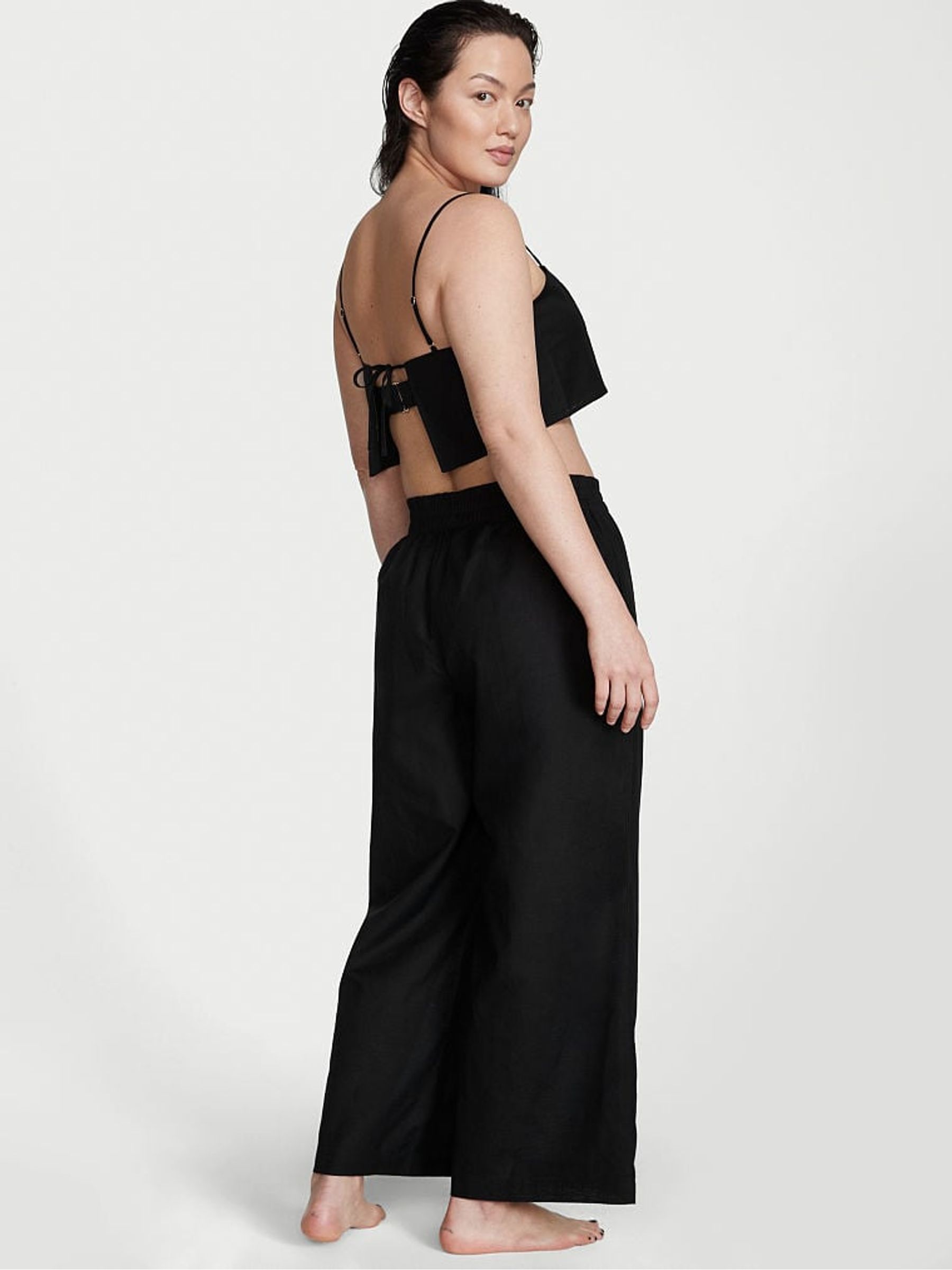 Black Linen Crop Top - Image 2 of 4