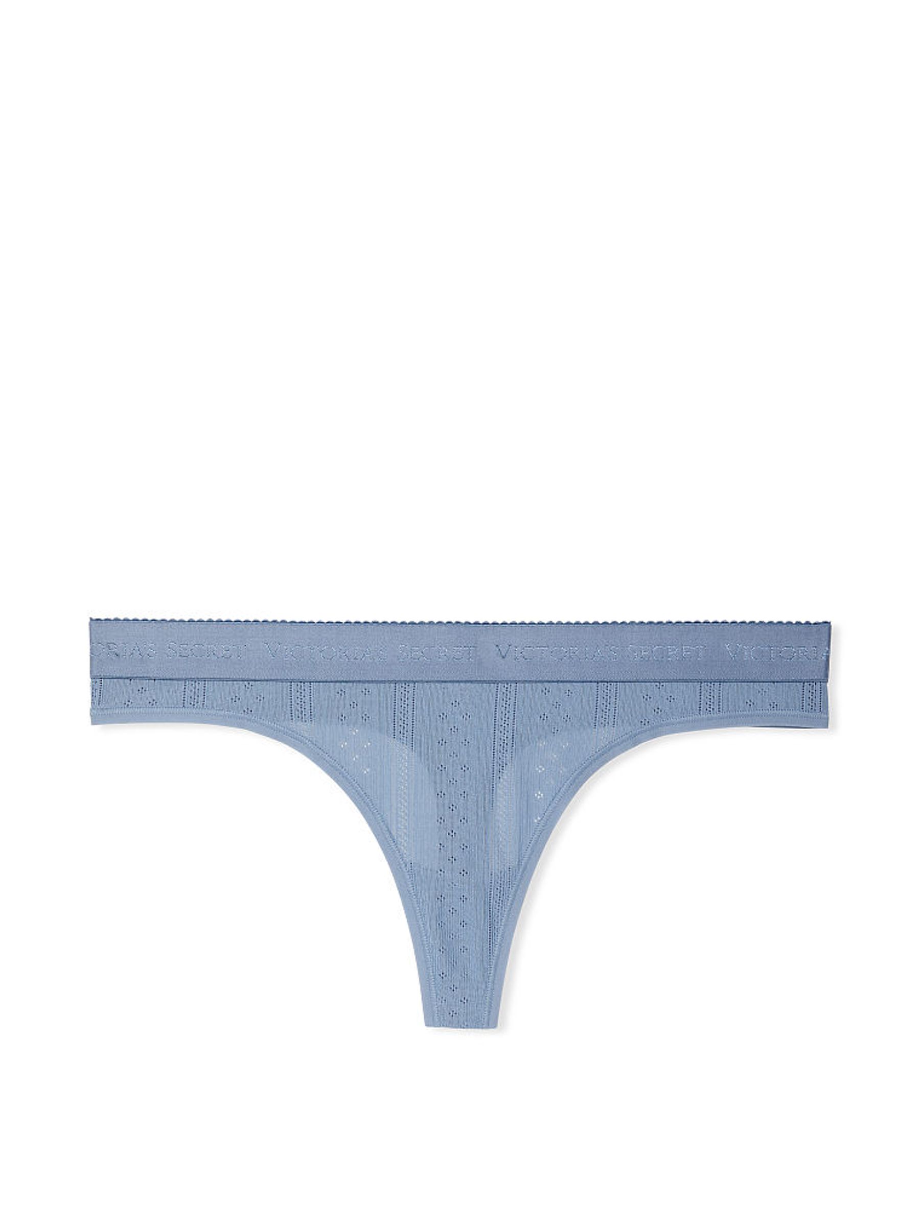 Faded Denim Blue Thong Logo Waist Pointelle Thong Knickers - Image 3 of 3