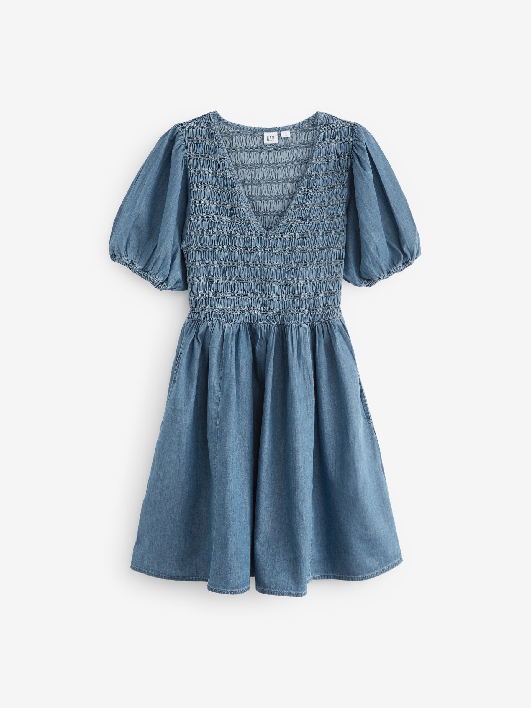 Blue Denim Puff Sleeve Mini Dress with Washwell - Image 5 of 7