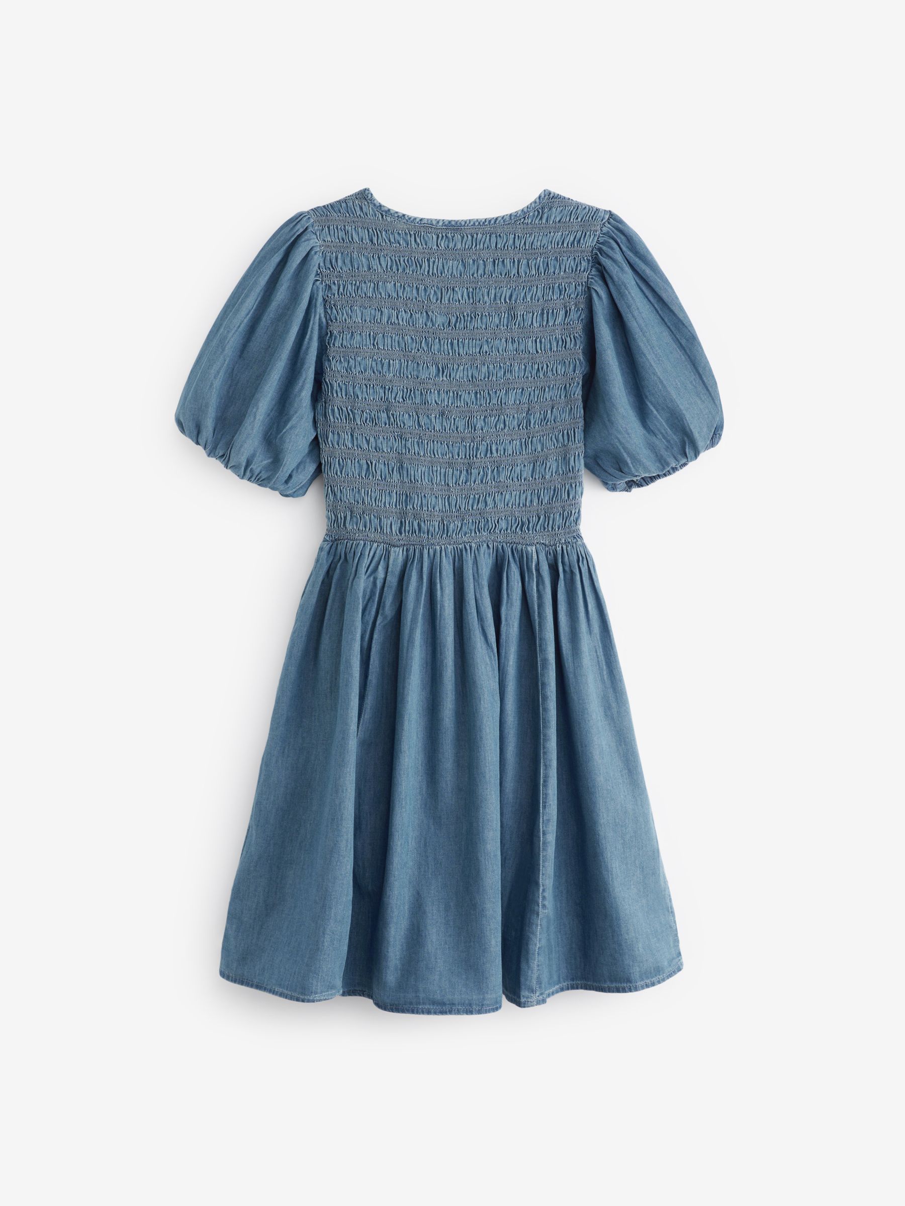Blue Denim Puff Sleeve Mini Dress with Washwell - Image 6 of 7