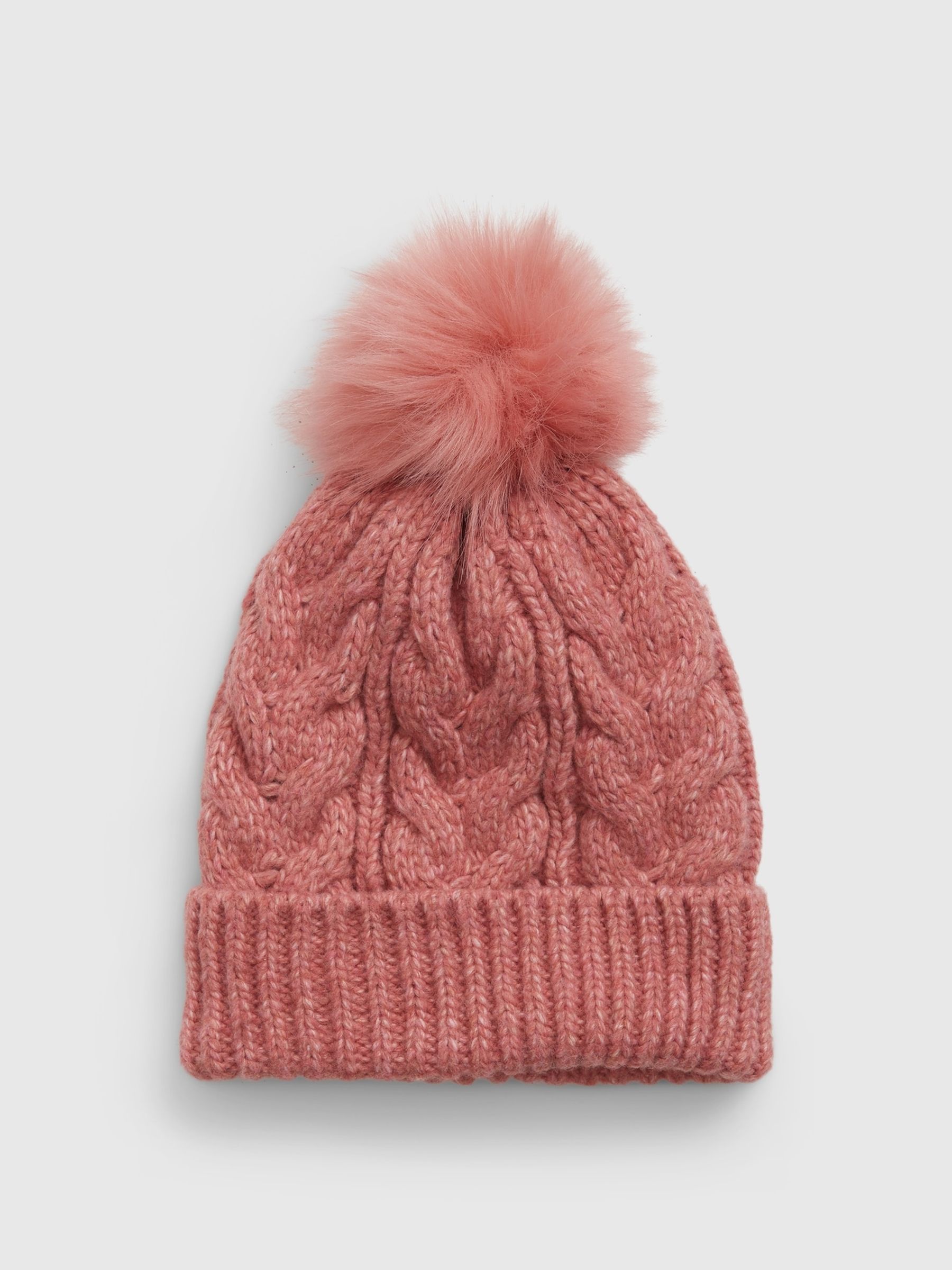 Pink Kids Cable-Knit Pom Beanie - Image 1 of 1