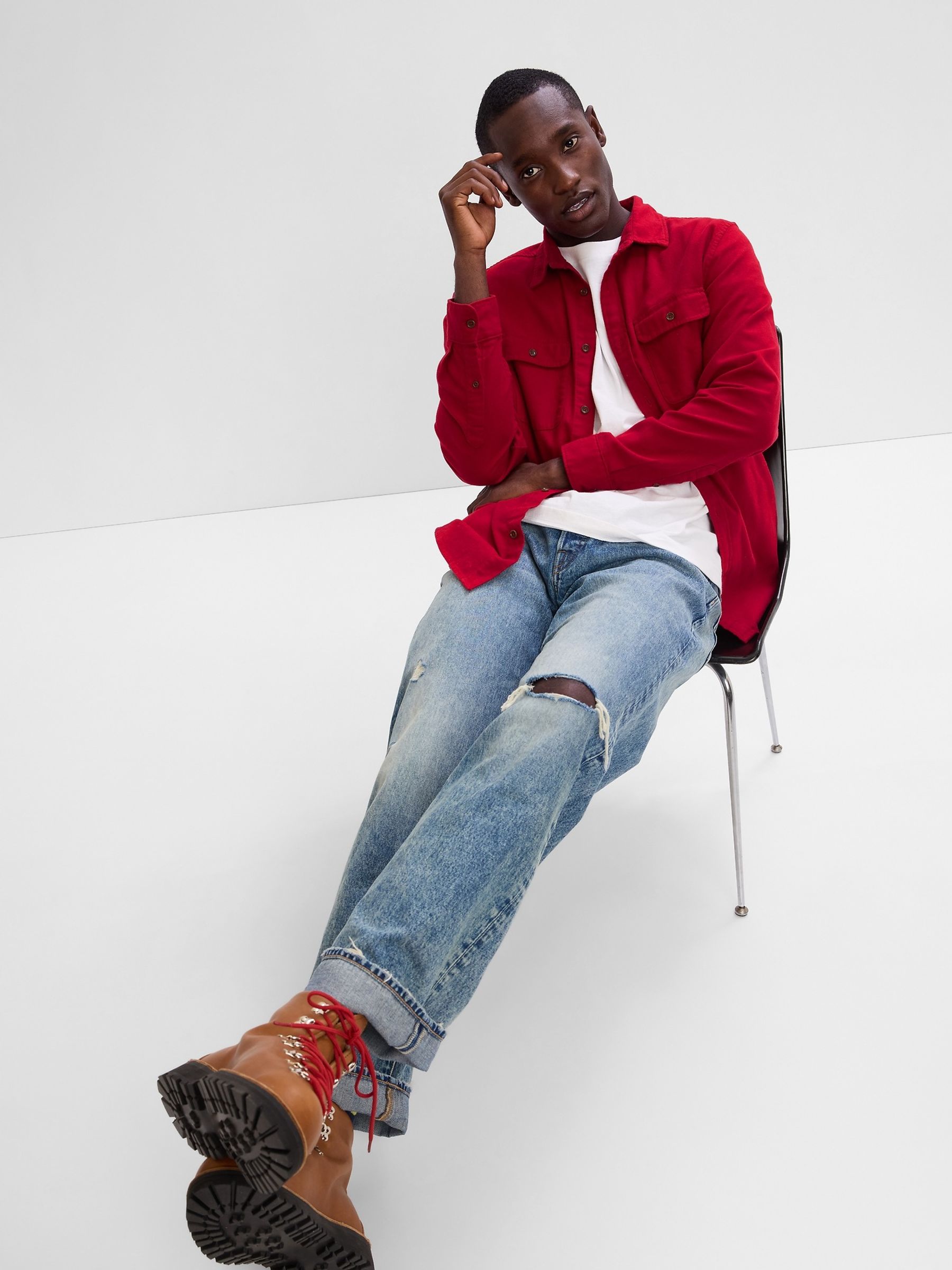 Red Button-Up Pocket Long Sleeve Shirt - Image 1 of 1