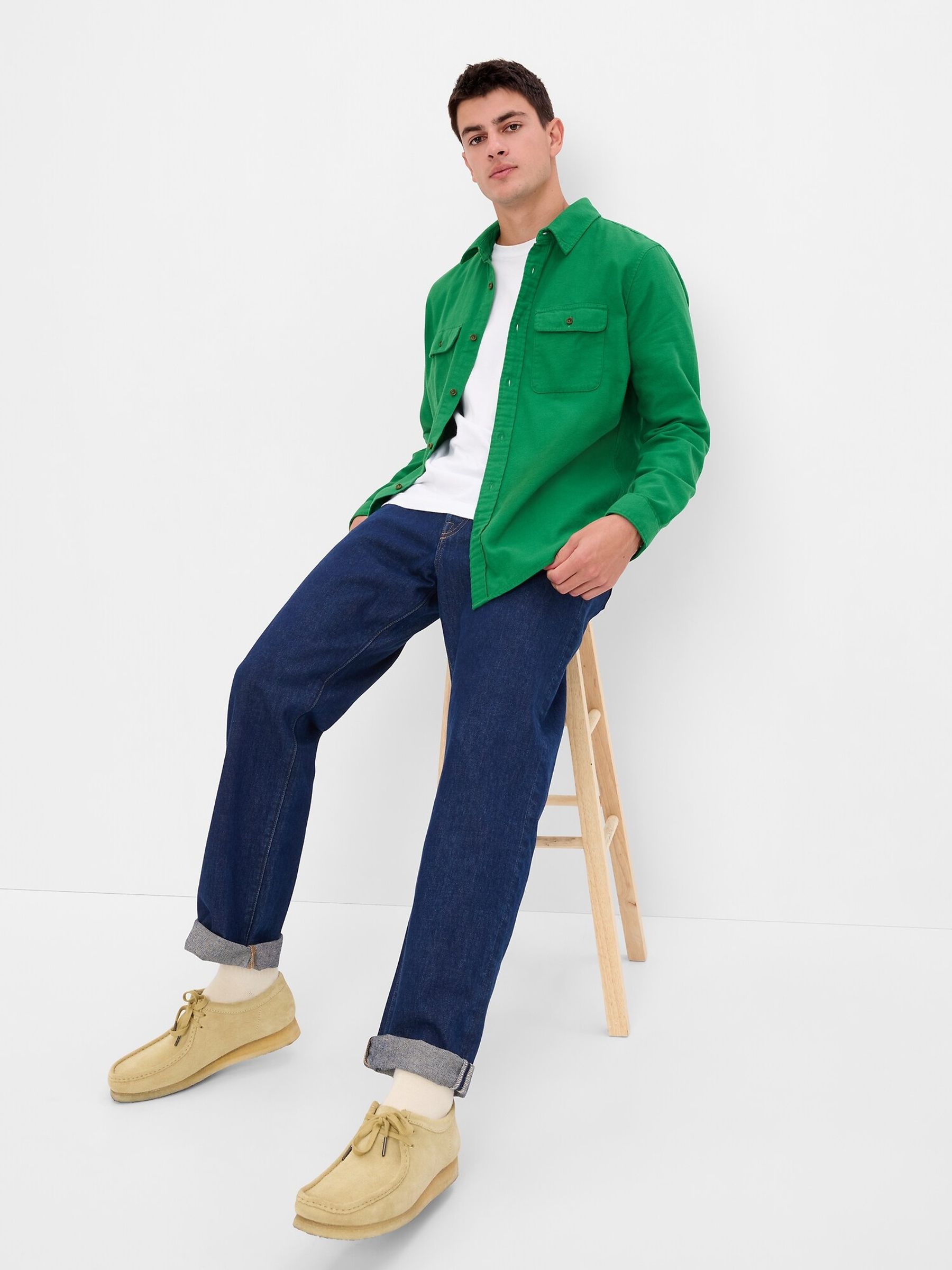 Green Button-Up Pocket Long Sleeve Shirt - Image 1 of 2