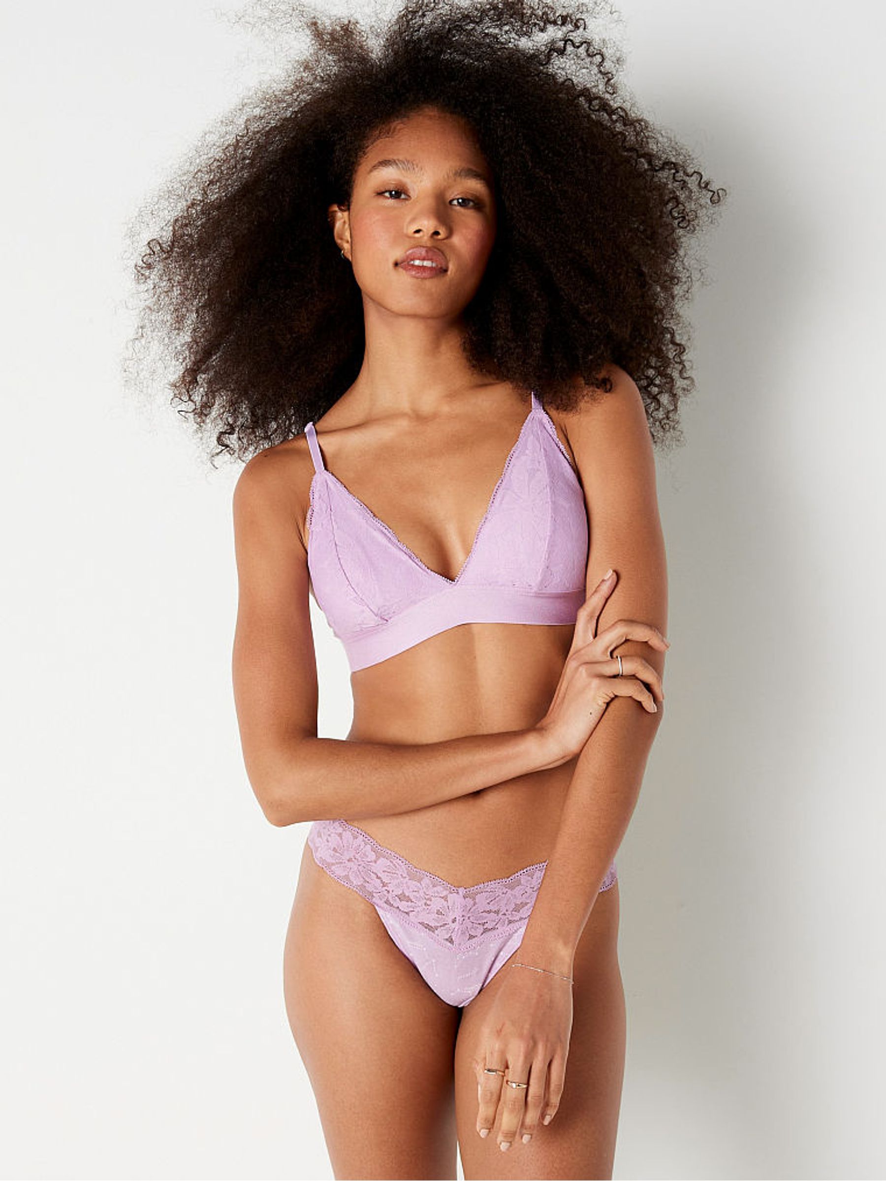 Misty Lilac Purple Regular Cup Lace Unlined Triangle Bralette - Image 1 of 4