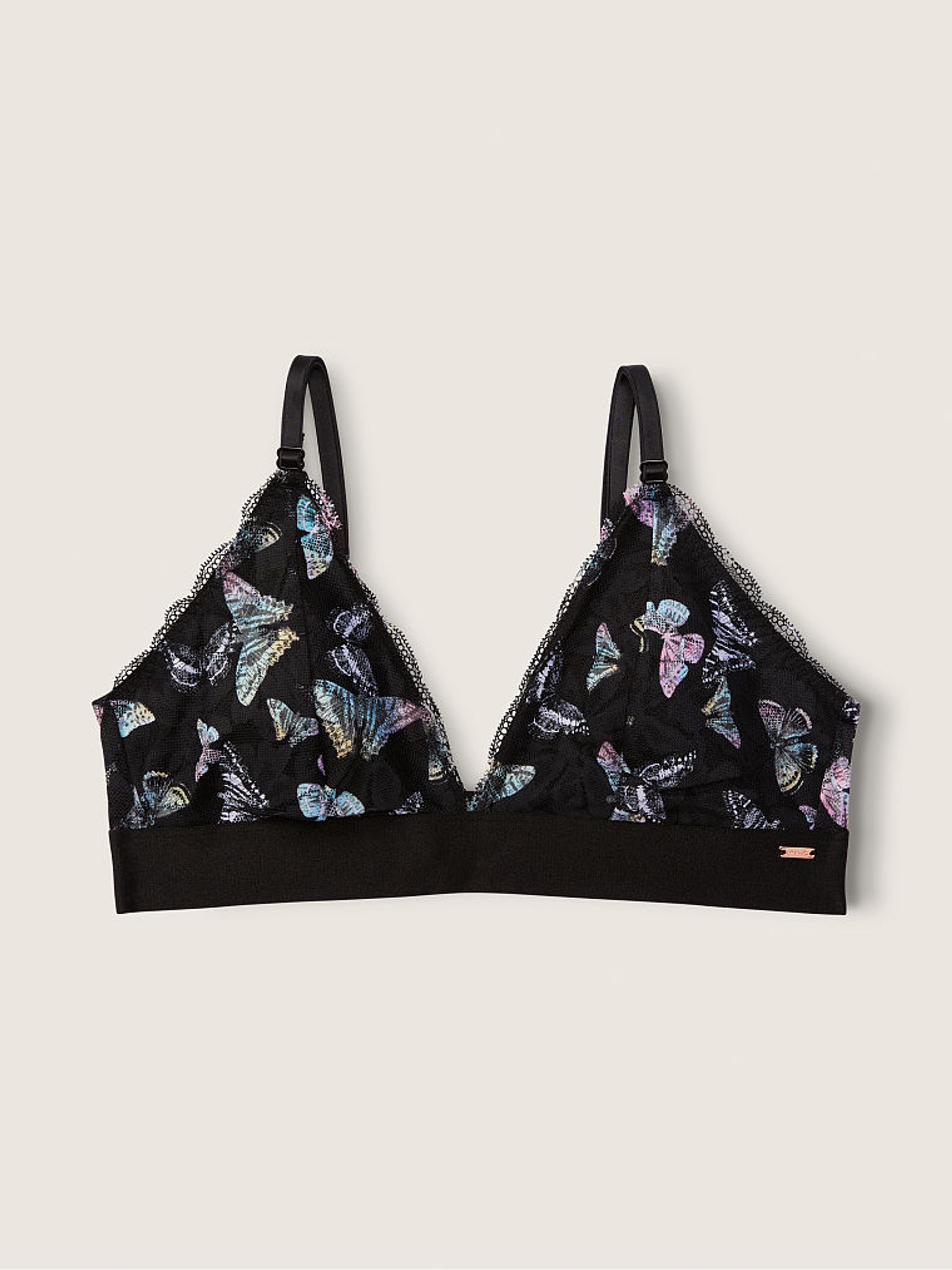 Pure Black Butterfly Regular Cup Lace Unlined Triangle Bralette - Image 4 of 4