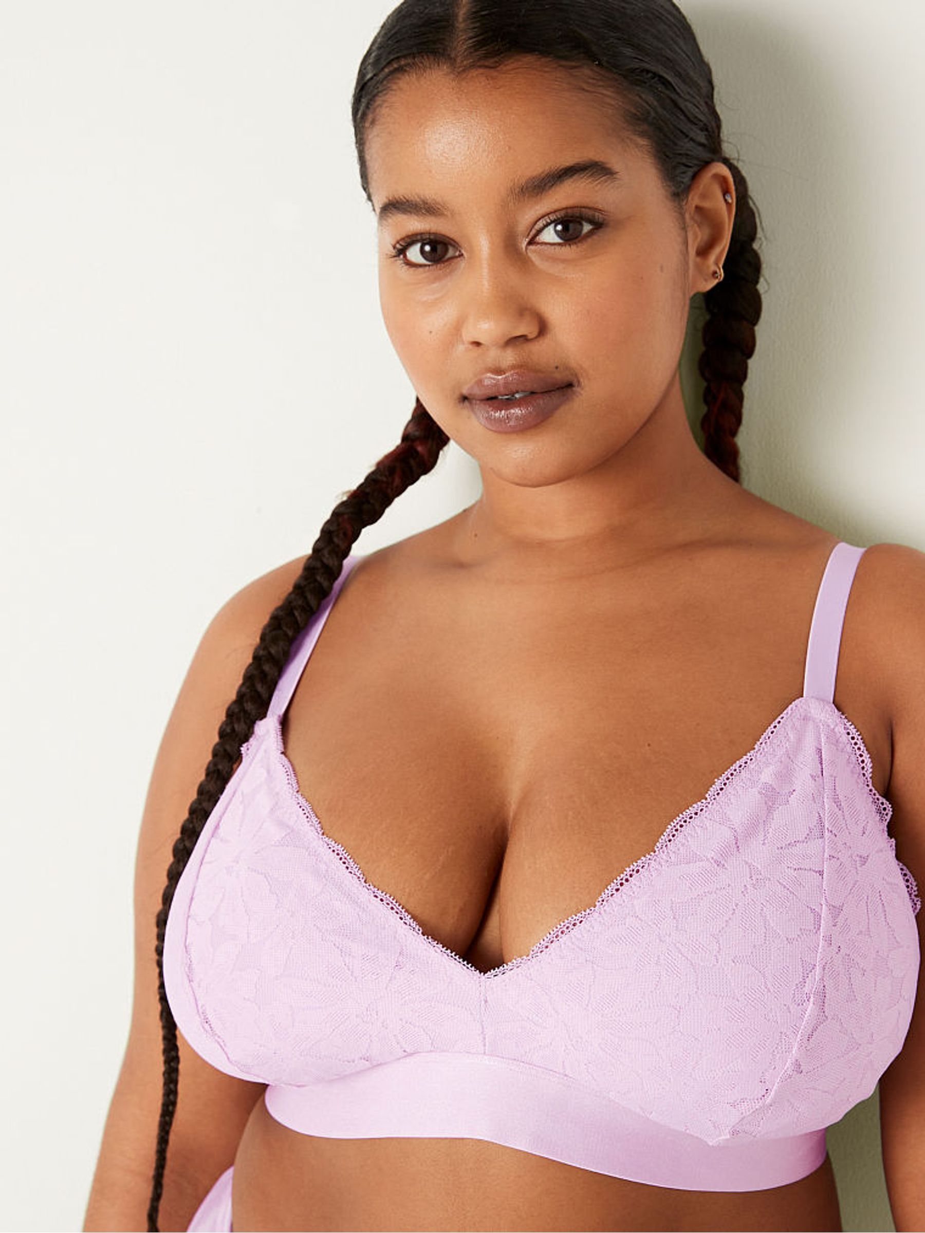 Misty Lilac Purple Fuller Cup Lace Unlined Triangle Bralette - Image 3 of 4