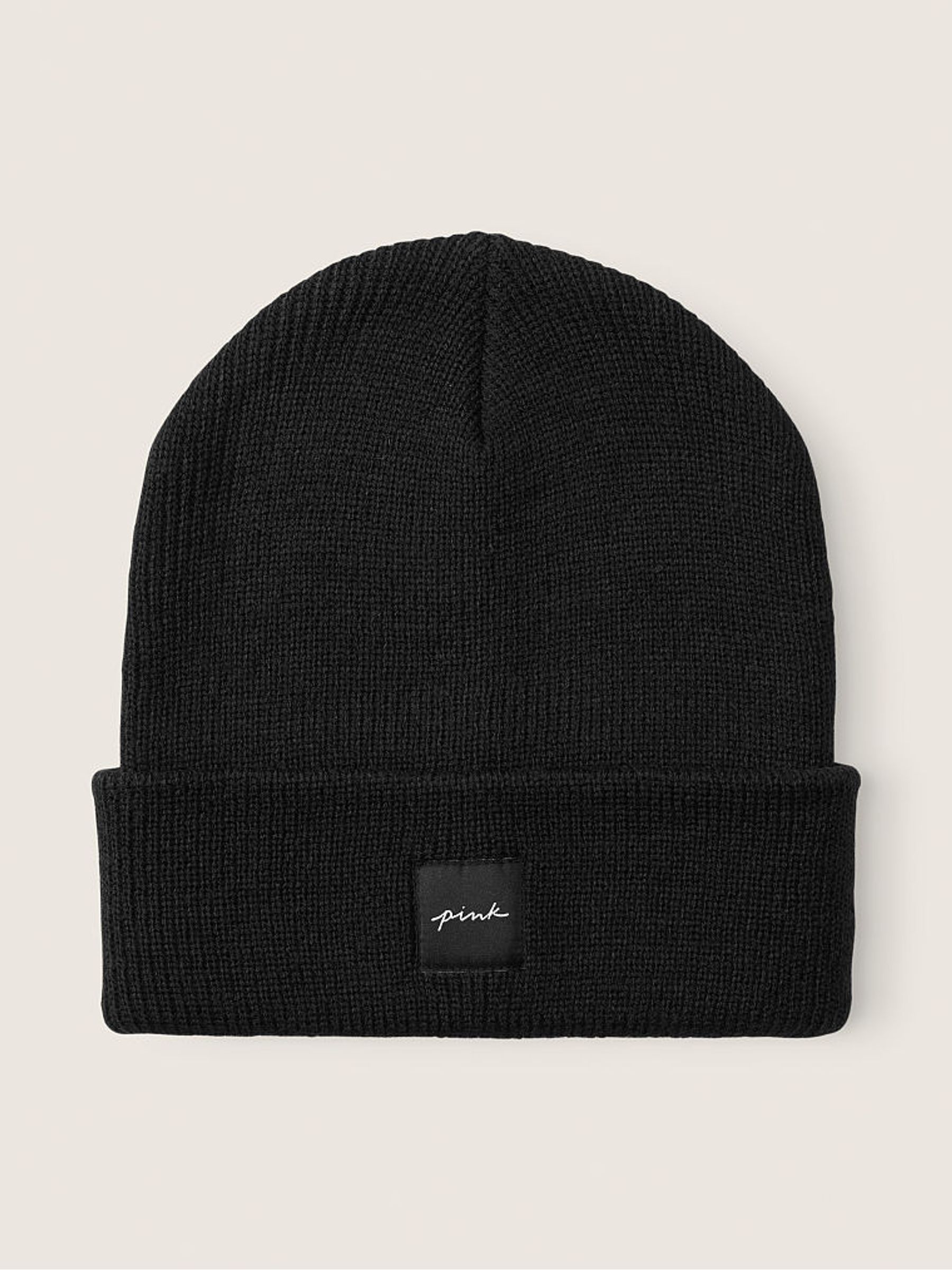 Pure Black Rib Beanie Hat - Image 2 of 2