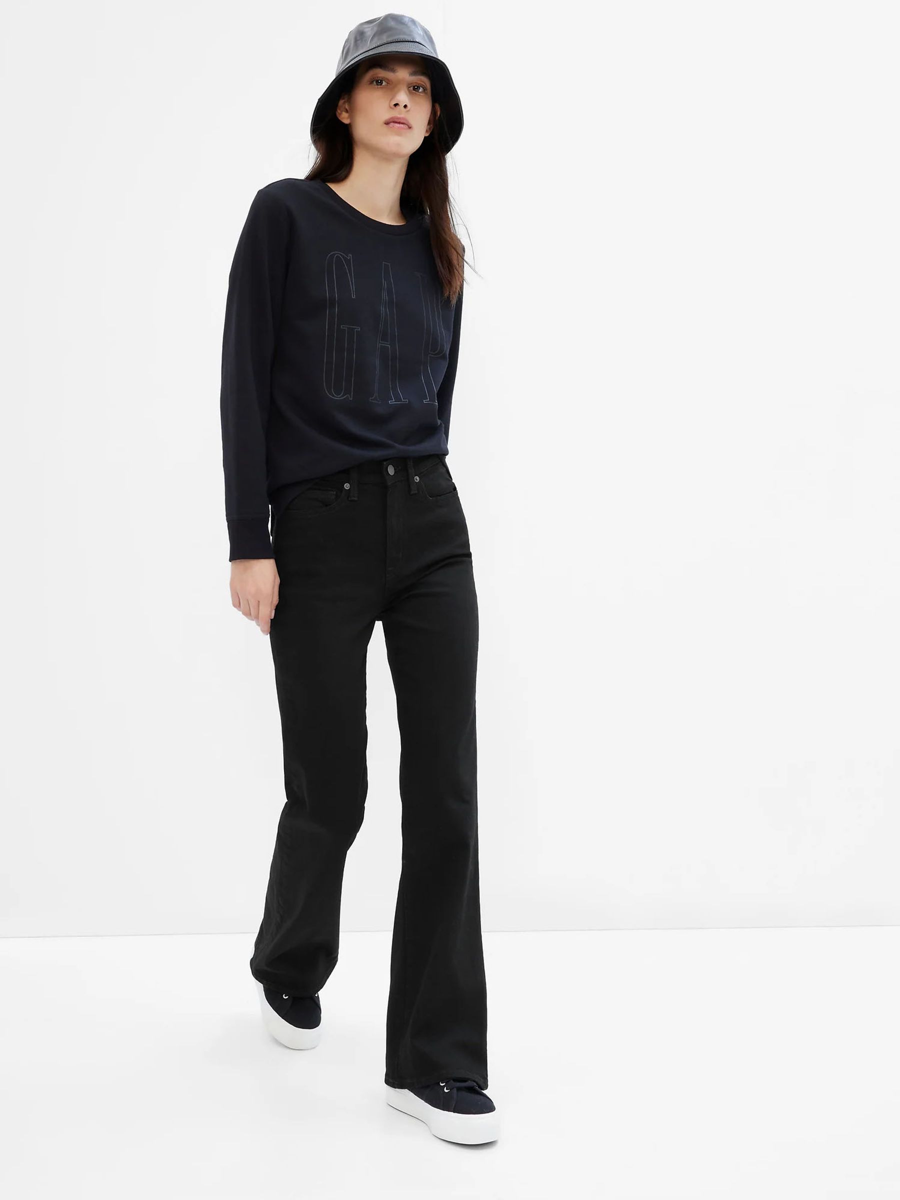 Black High Waisted Stretch 70s Flare Jeans - Image 1 of 8