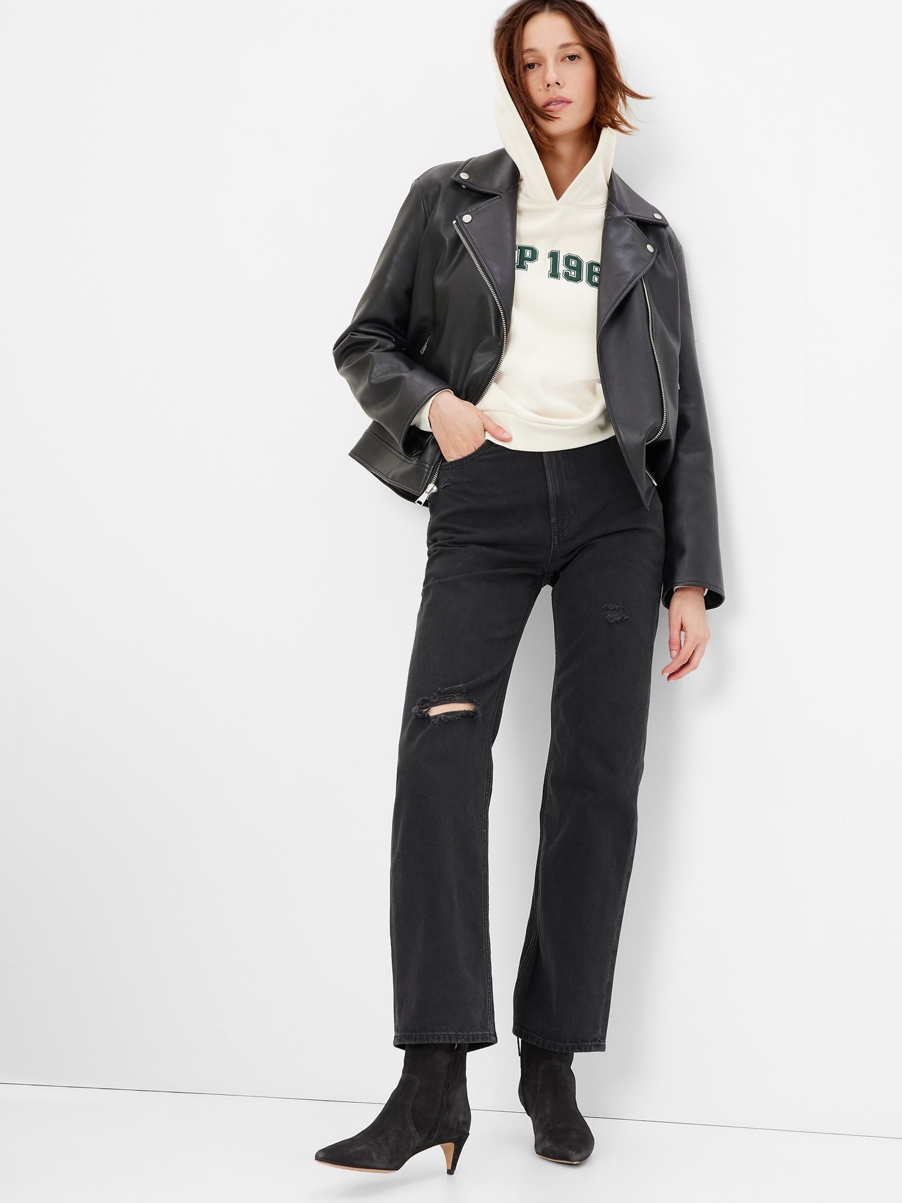 Black High Waisted Organic Cotton '90s Loose Fit Jeans - Image 1 of 6