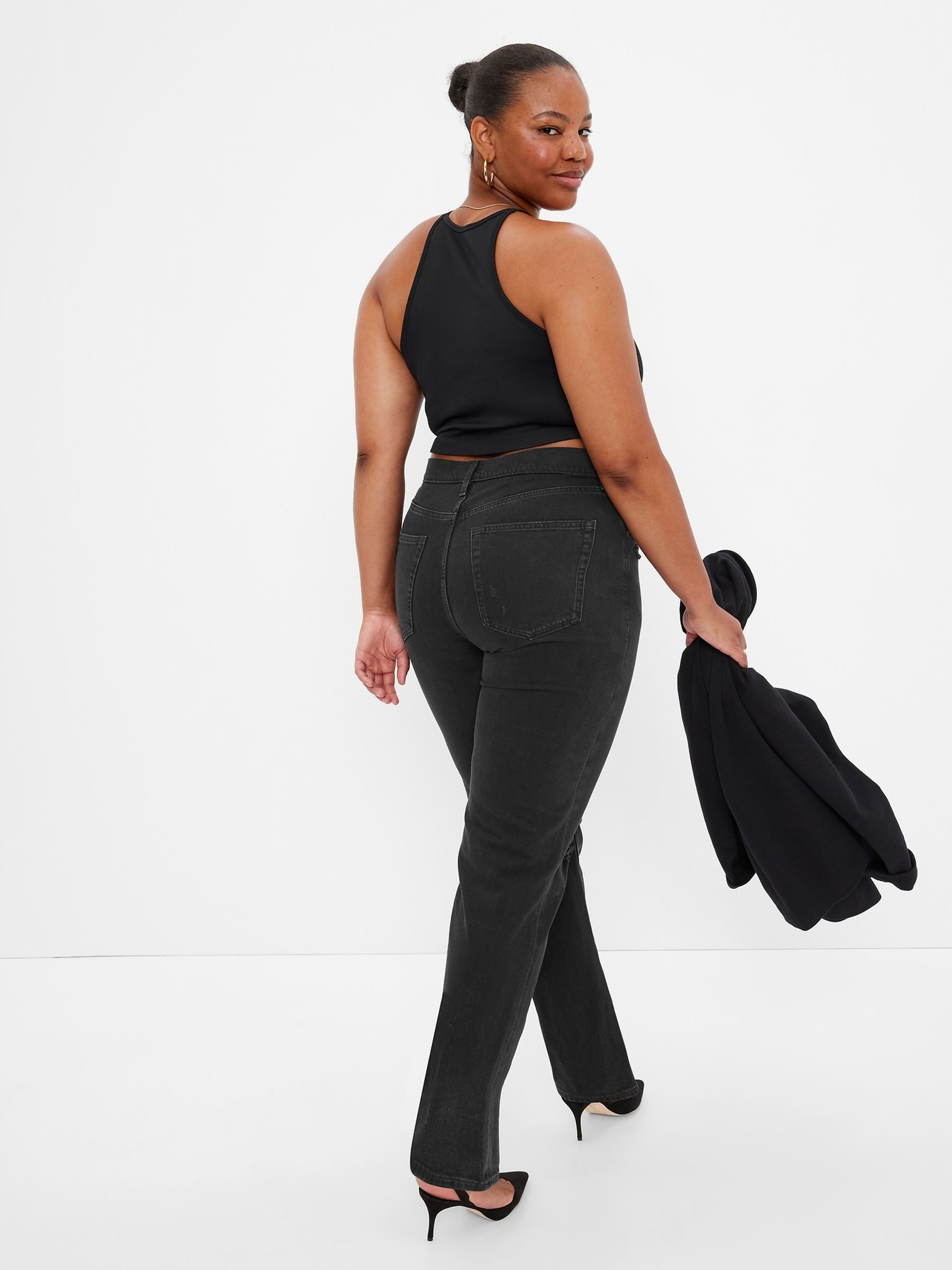 Black High Waisted Organic Cotton '90s Loose Fit Jeans - Image 5 of 6