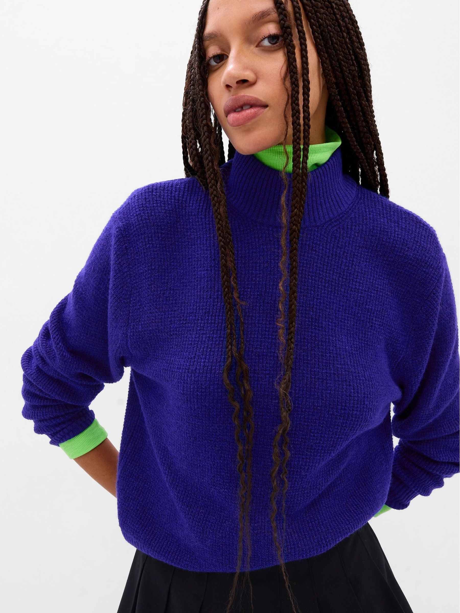 Blue Waffle Knit Mock Neck Jumper - Image 2 of 4