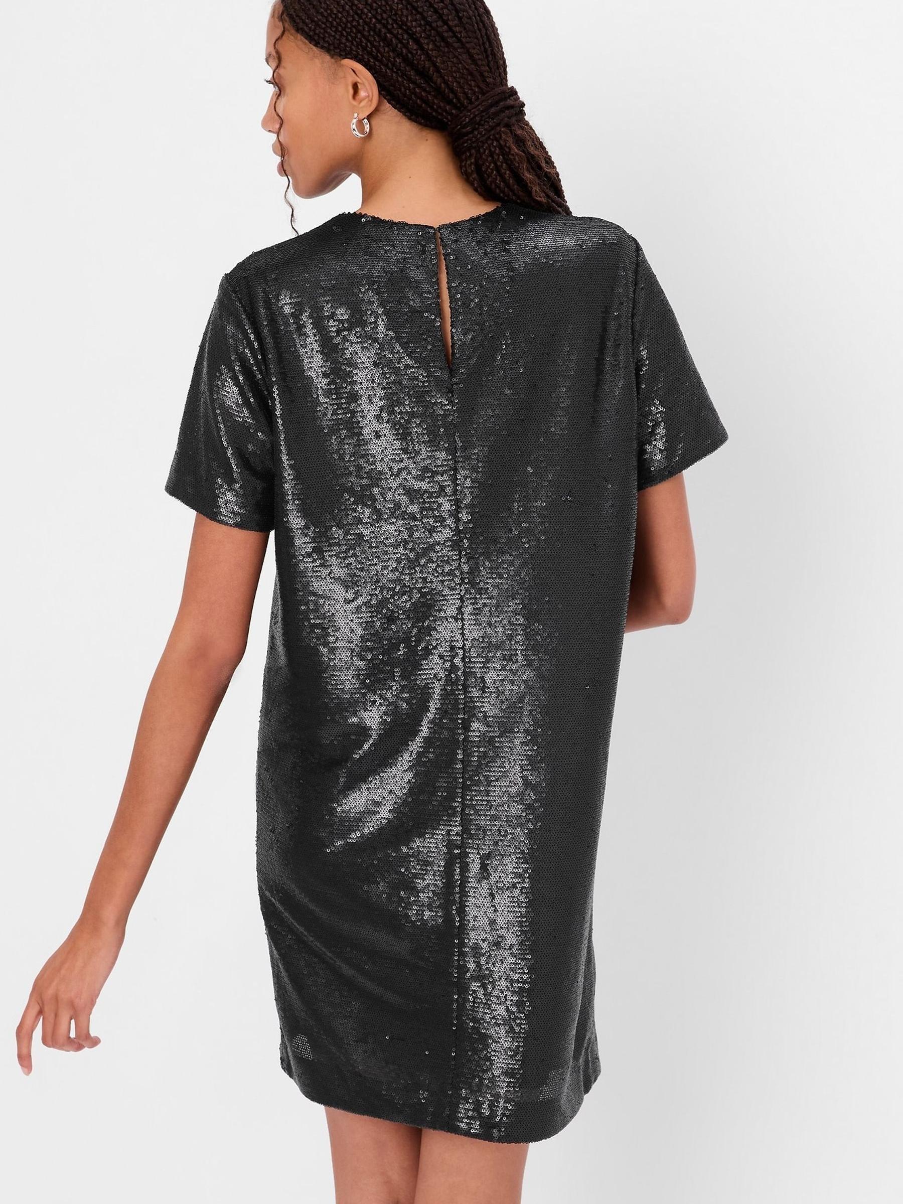 Black Sequin Short Sleeve T-Shirt Mini Dress - Image 2 of 4