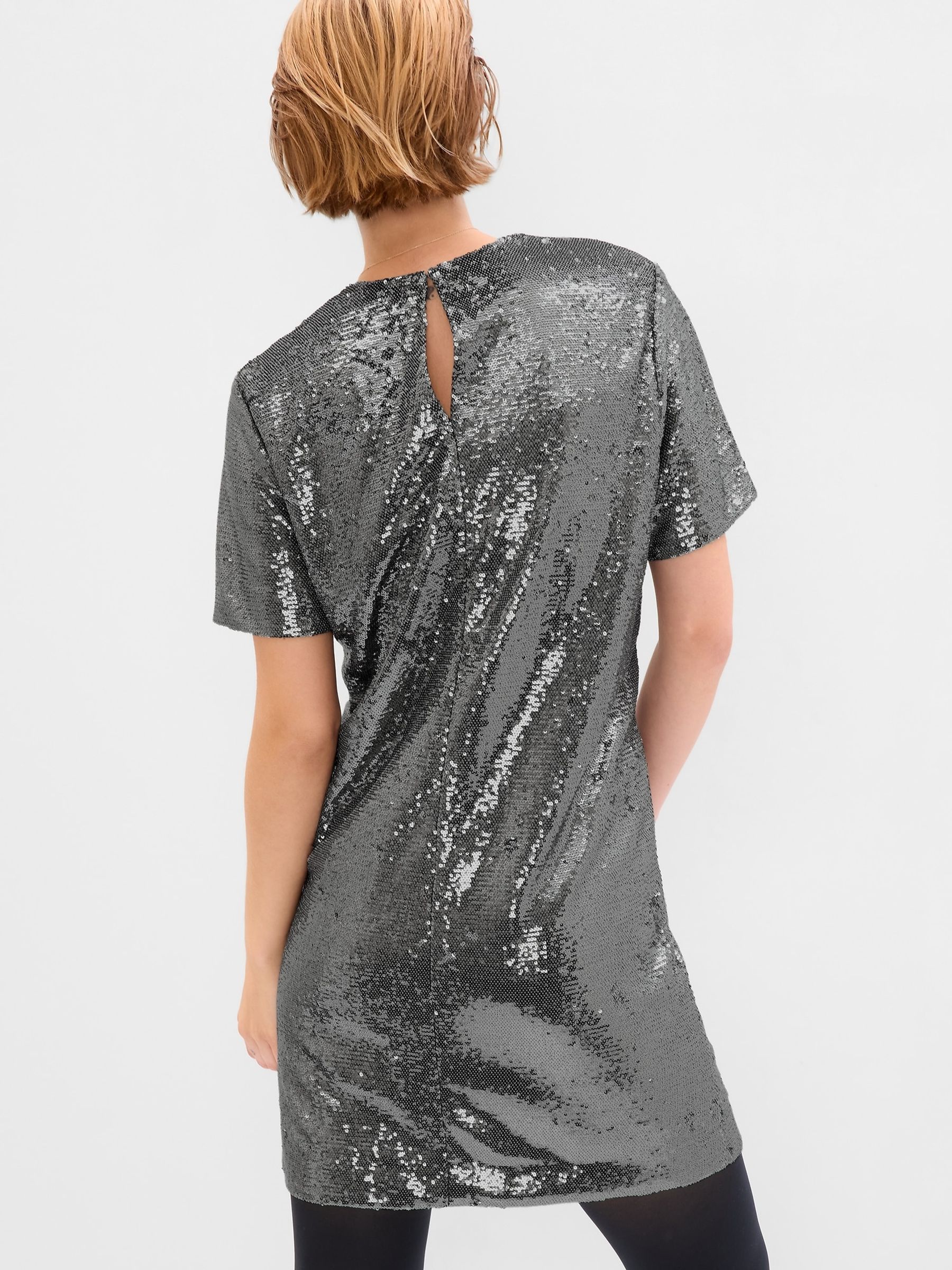 Grey Sequin Short Sleeve T-Shirt Mini Dress - Image 2 of 4