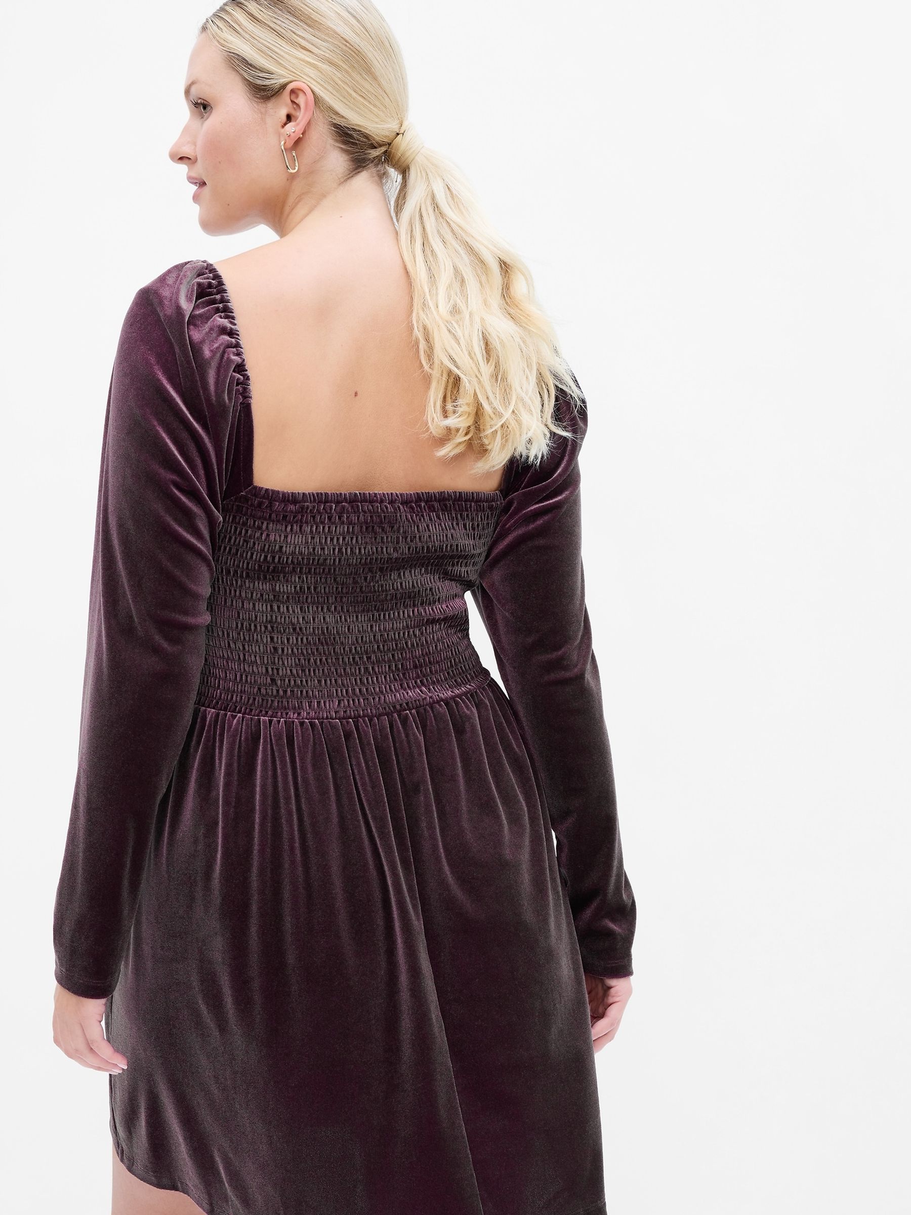 Brown Smocked Velvet Mini Dress - Image 5 of 5