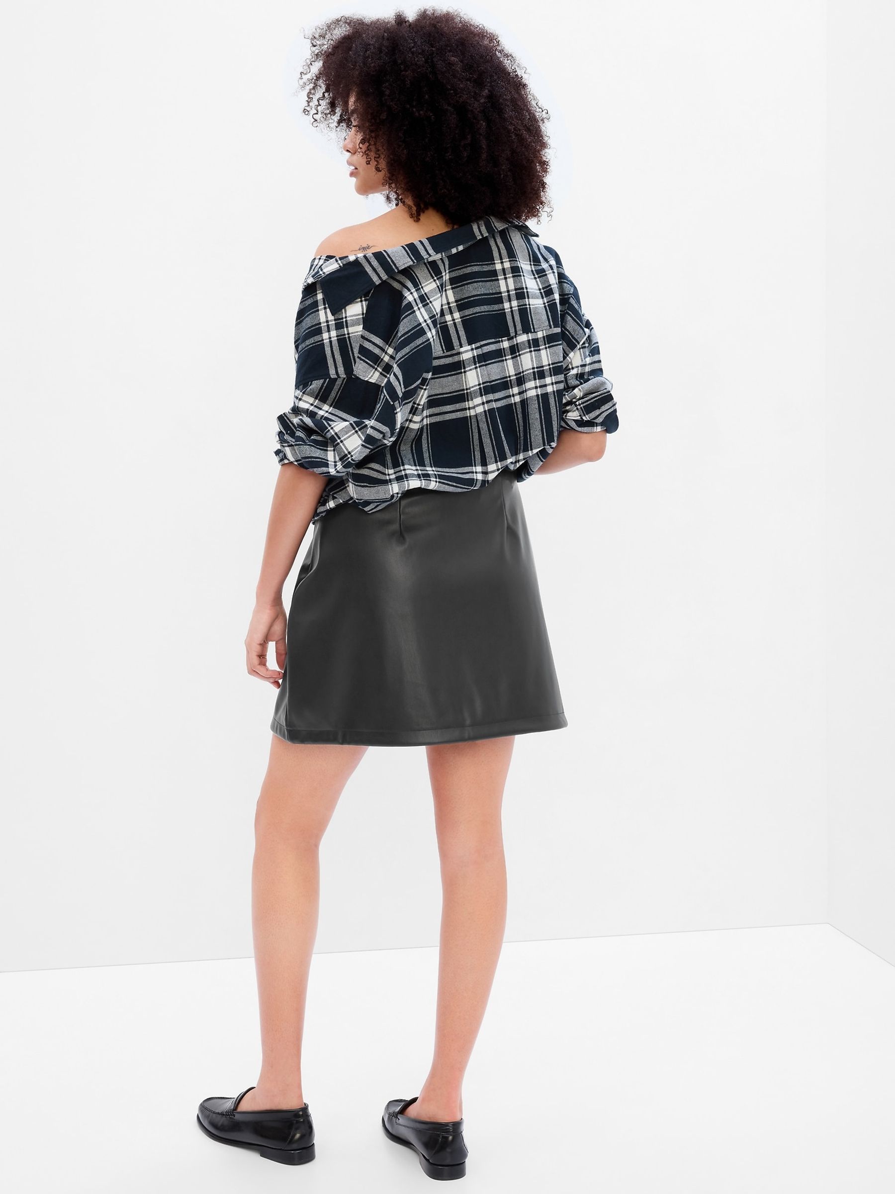Black Faux-Leather Mini Skirt - Image 2 of 5