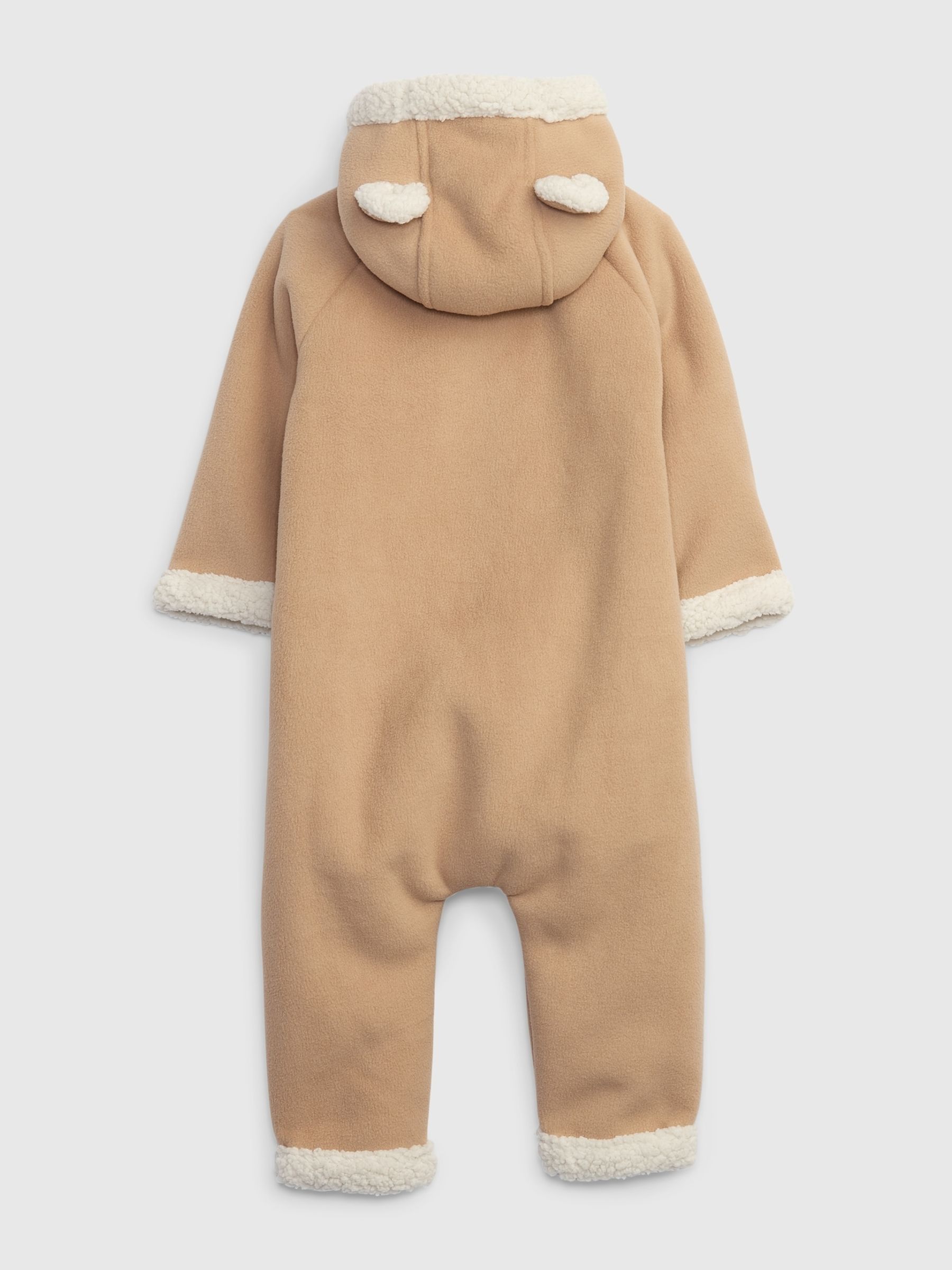 Brown Sherpa Lined Button-Up Baby Pramsuit - Image 2 of 3
