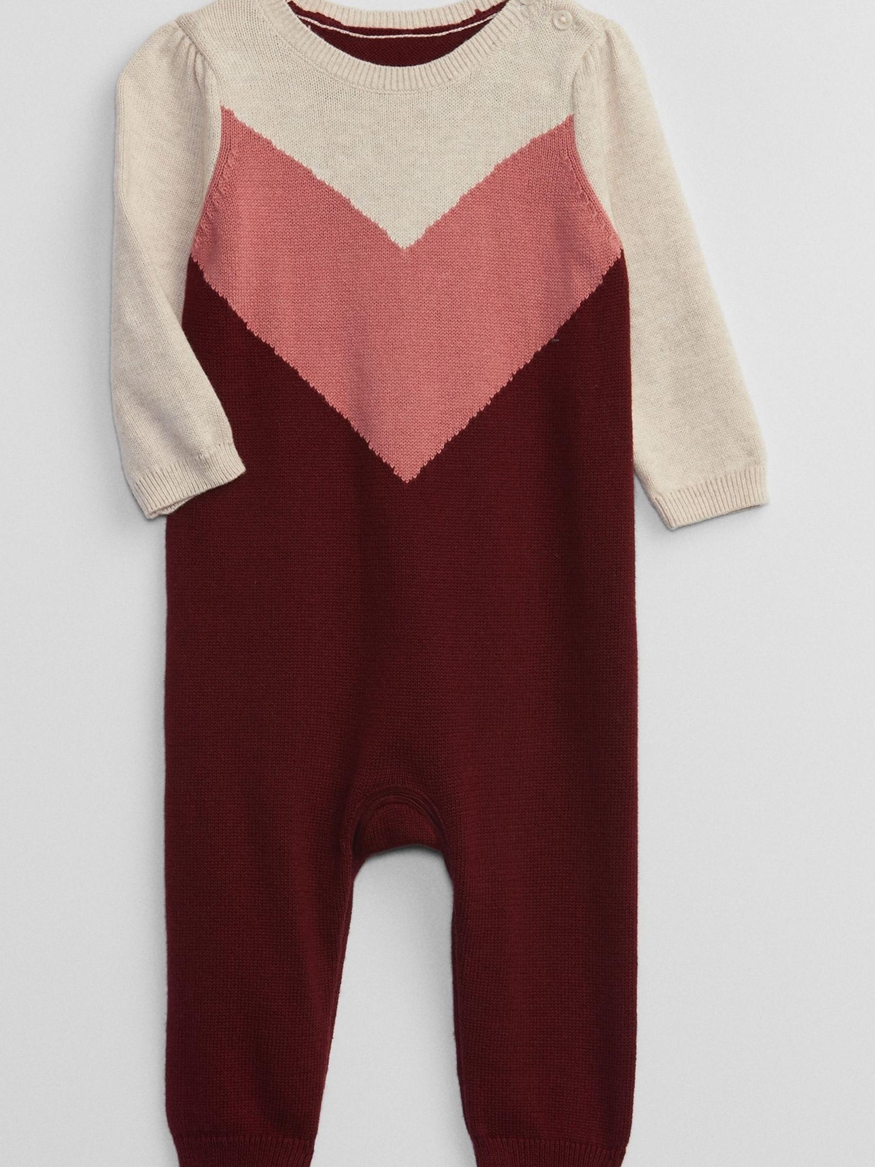 Red Chevron Knitted Long Sleeve Baby Sleepsuit - Image 1 of 1