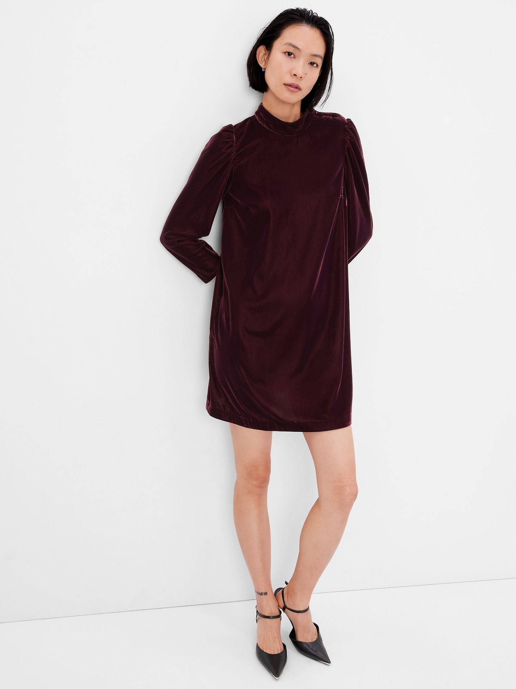 Purple Mock Neck Long Sleeve Mini Dress - Image 1 of 4