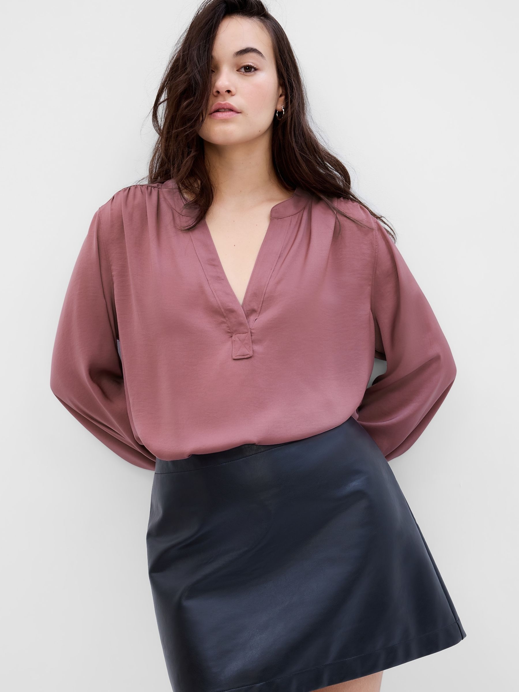Pink Twill V-Neck Top - Image 1 of 3