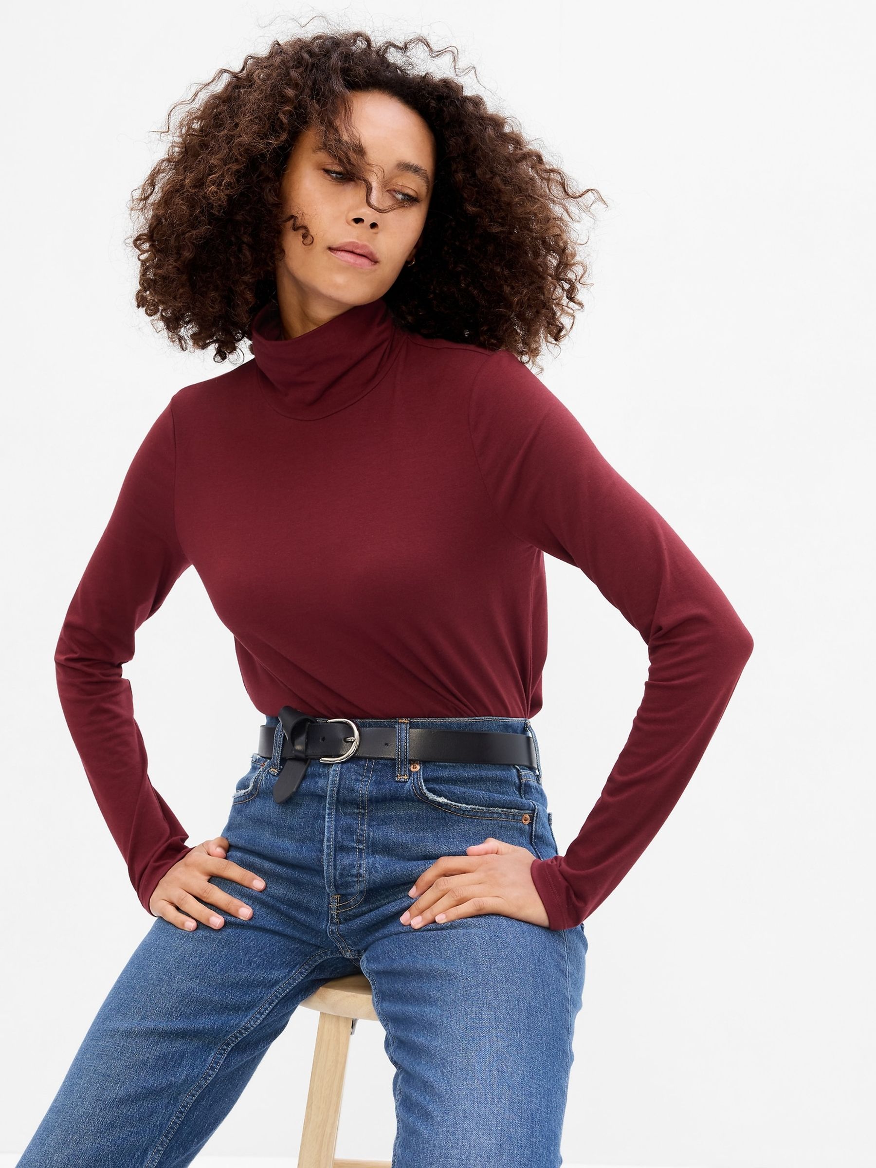 Dark Red Long Sleeve Turtle Neck T-Shirt - Image 1 of 1