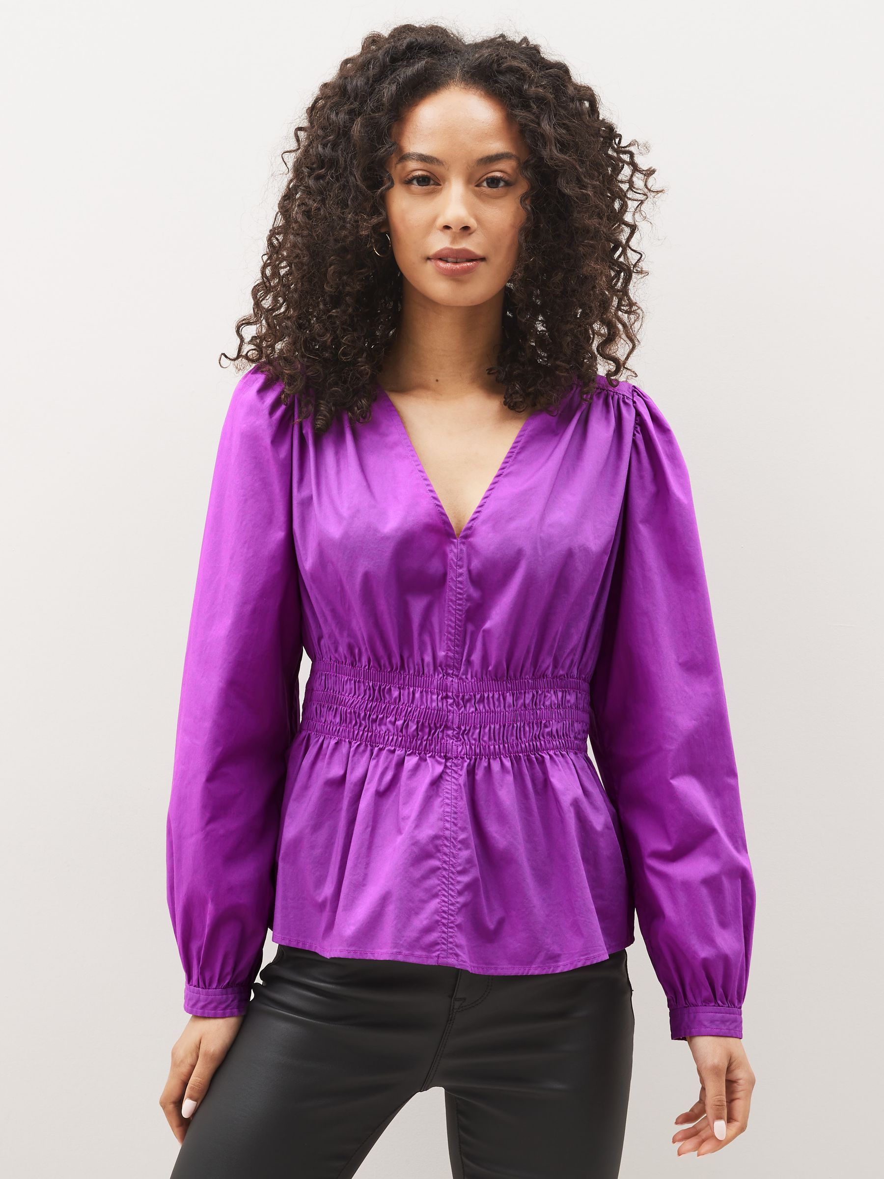 Purple Puff Sleeve Peplum Top - Image 1 of 4