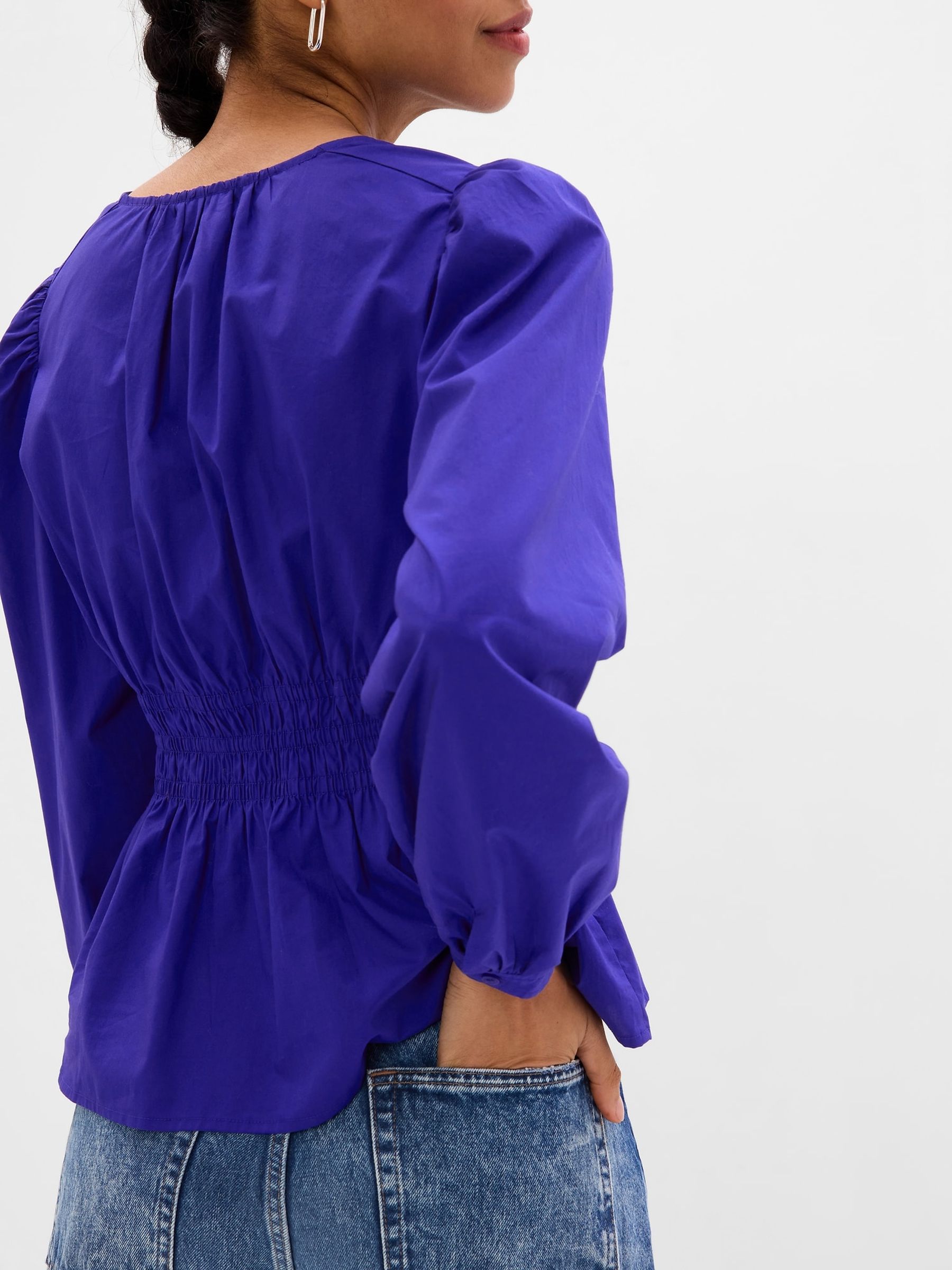 Blue Puff Sleeve Peplum Top - Image 2 of 5