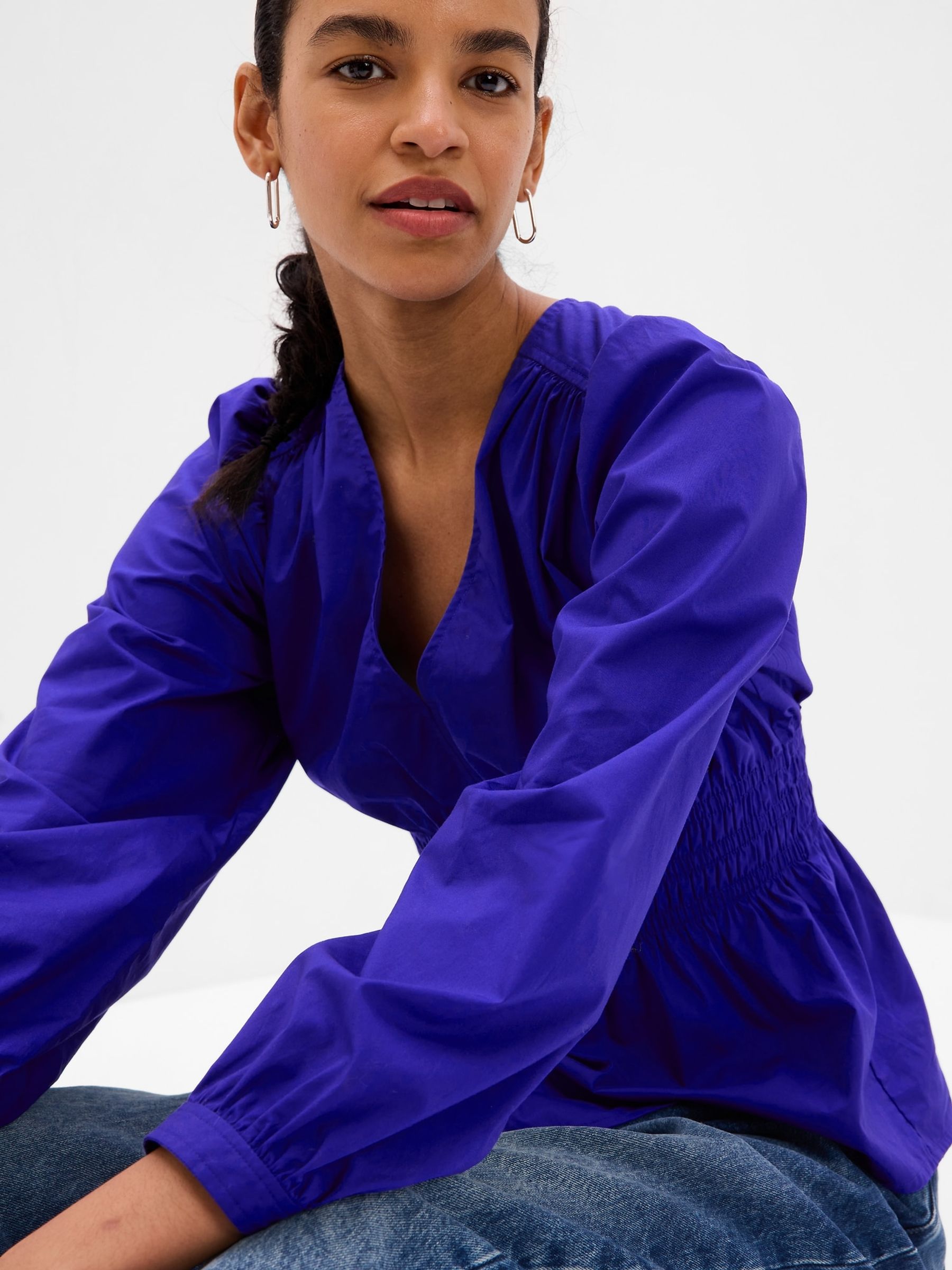 Blue Puff Sleeve Peplum Top - Image 3 of 5