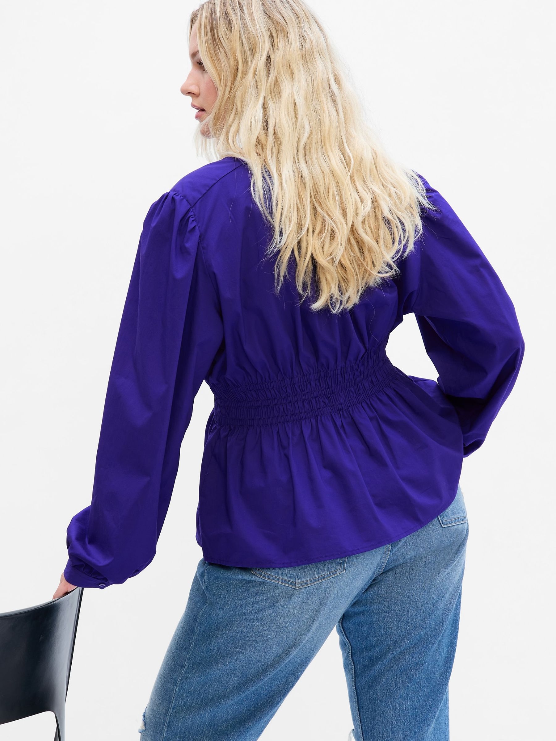 Blue Puff Sleeve Peplum Top - Image 5 of 5