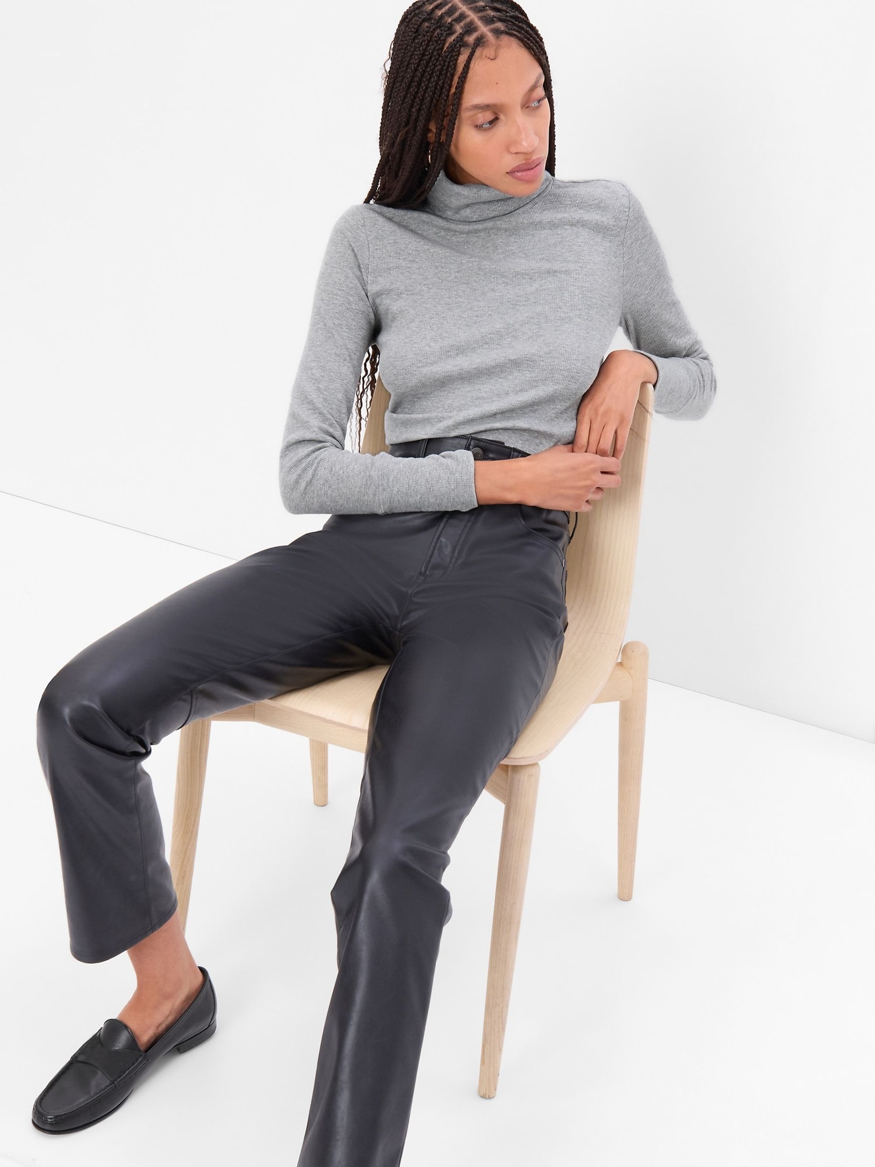 Grey Slub Rib Turtle Neck Jumper - Image 1 of 1