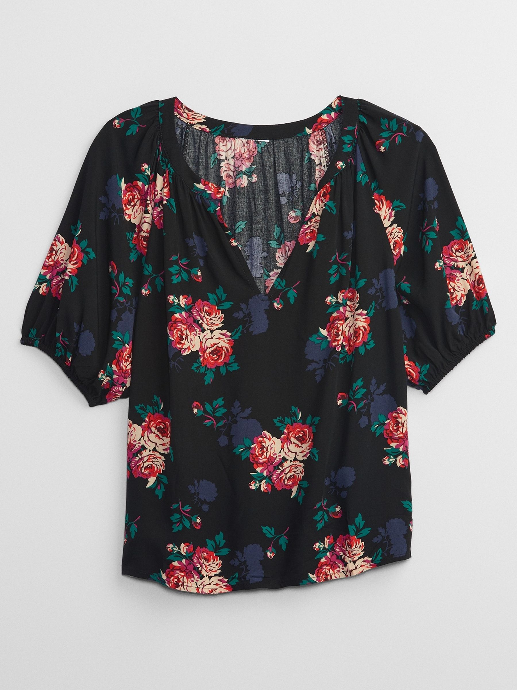 Black Rayon Puff Sleeve Top - Image 4 of 5