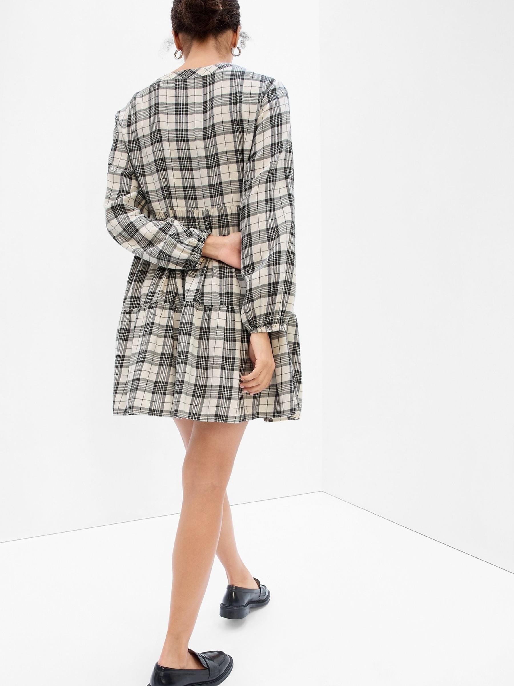 Grey Tartan Tiered V-Neck Mini Dress - Image 2 of 5