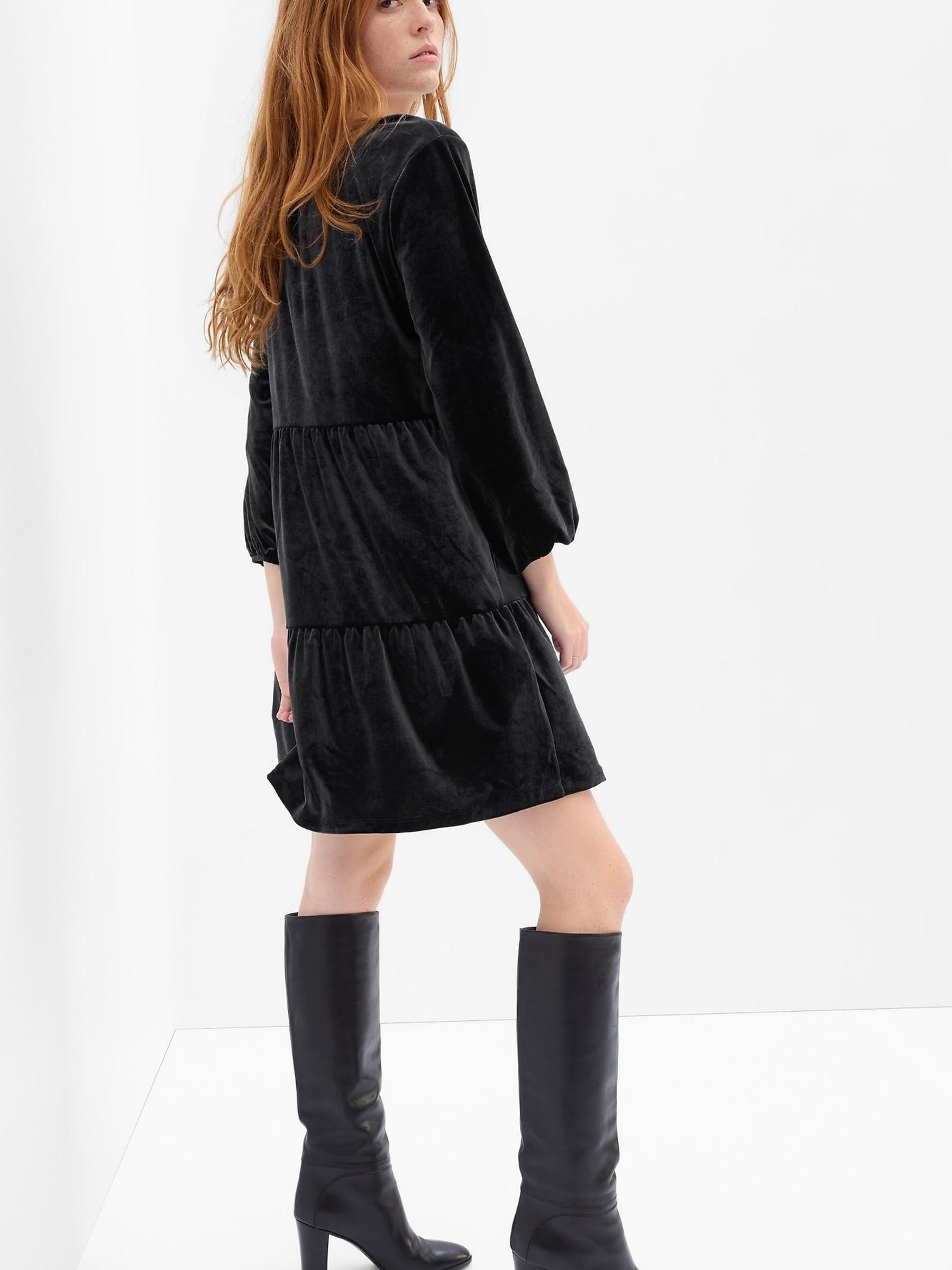 Black Velvet Tiered Mini Dress - Image 2 of 5
