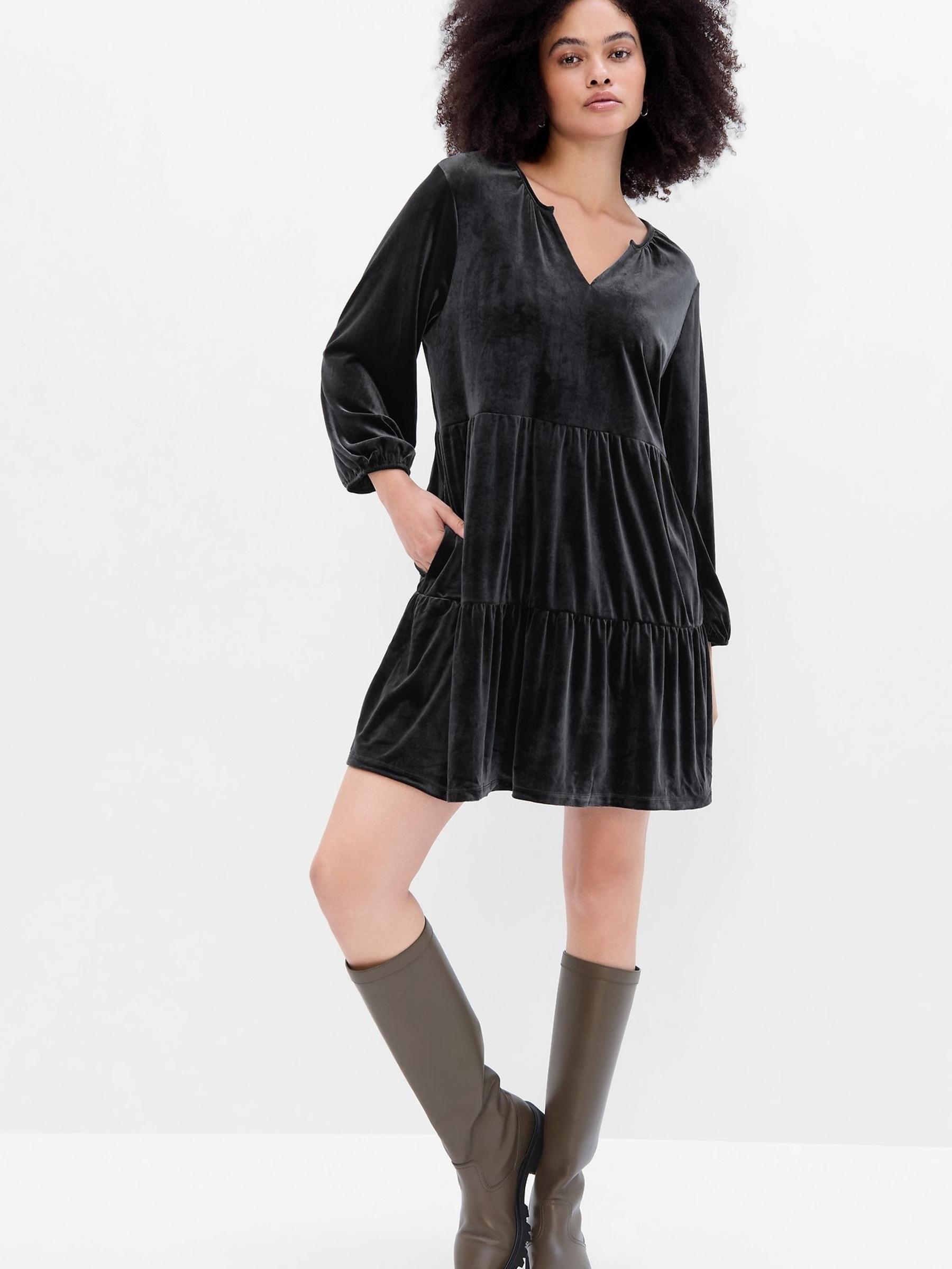 Black Velvet Tiered Mini Dress - Image 3 of 5