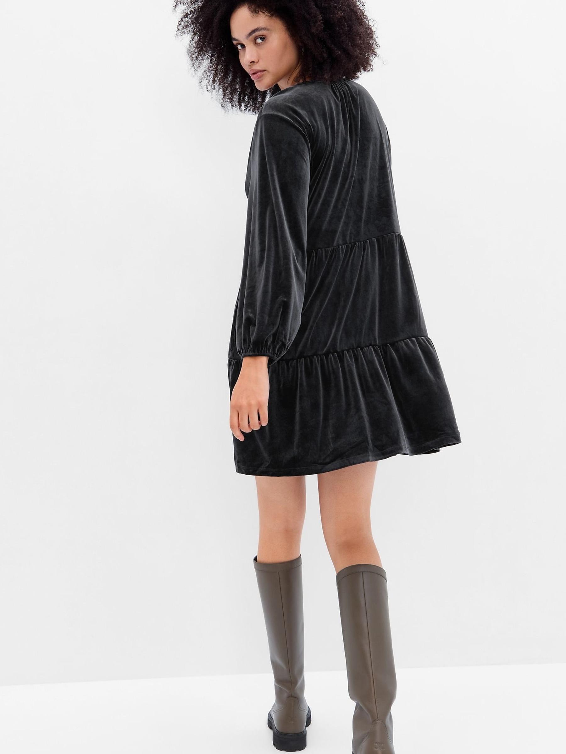 Black Velvet Tiered Mini Dress - Image 4 of 5