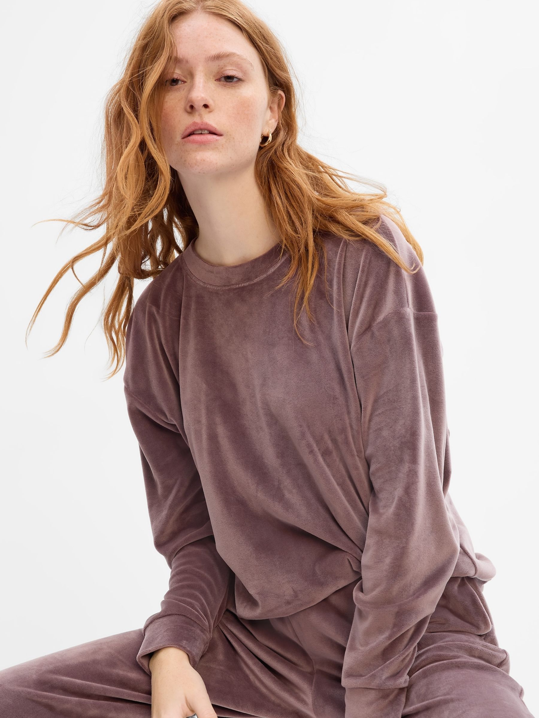 Brown Velous Crew Neck Sweatshirt - Image 1 of 4