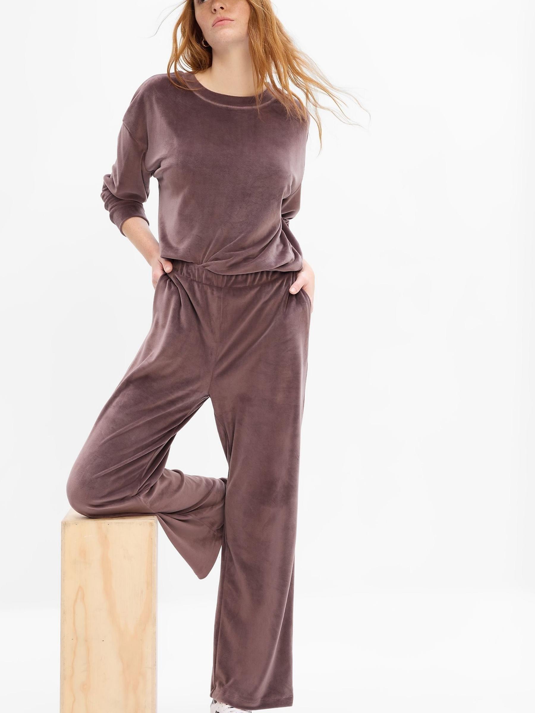 Brown Mid Rise Velour Straight Leg Joggers - Image 1 of 1