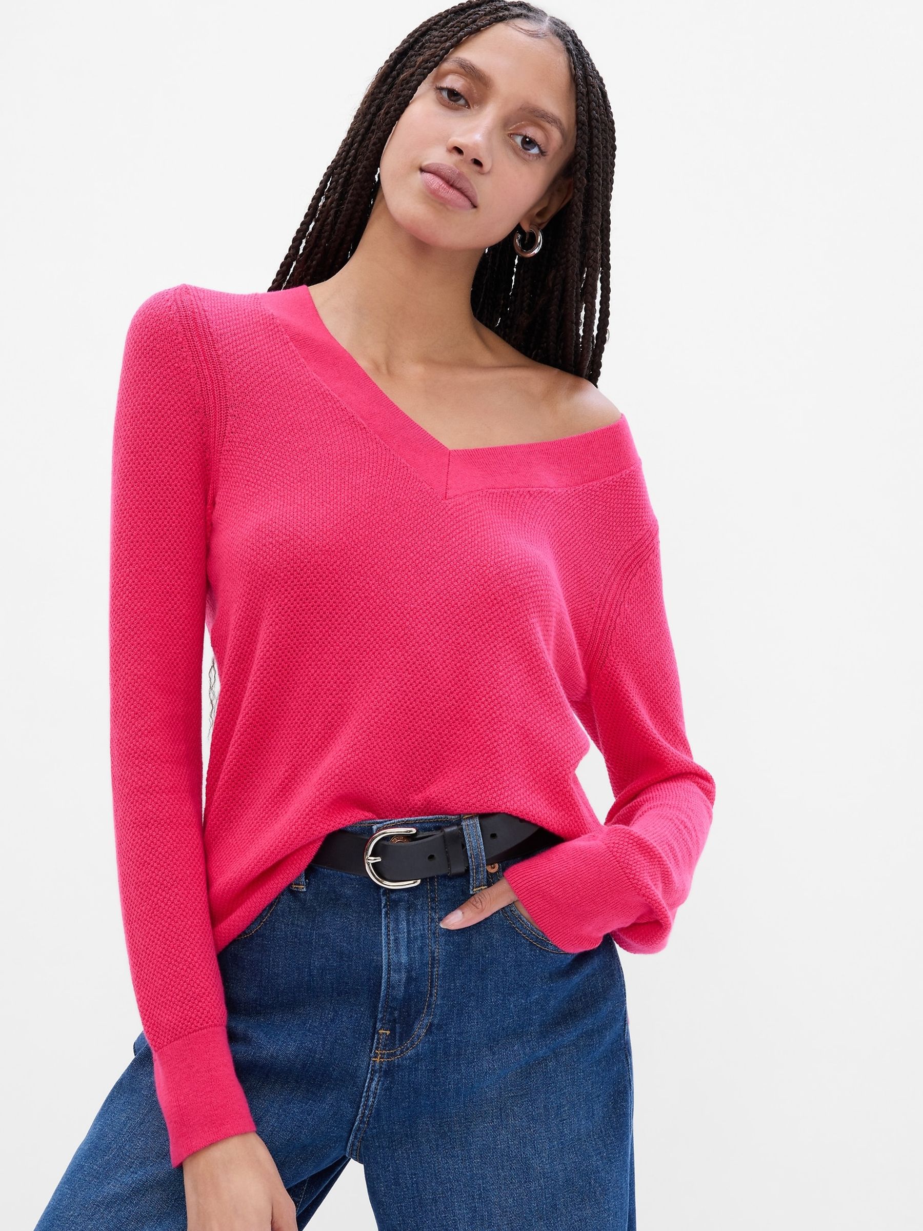 Pink V-Neck Jumper - Image 1 of 1