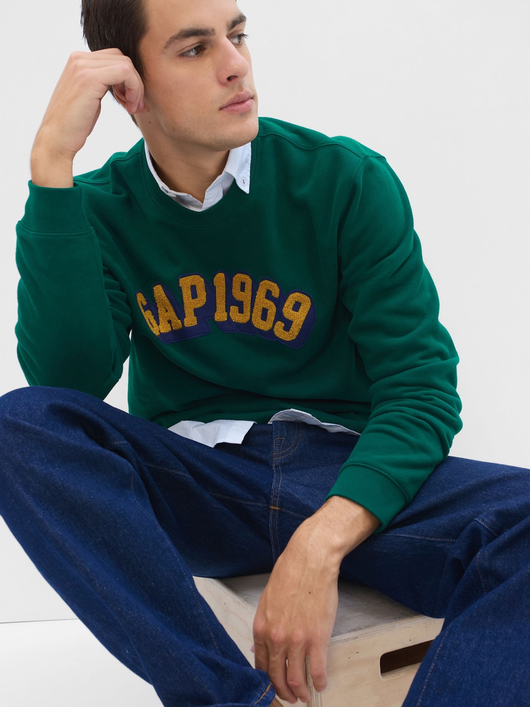 Green 1969 Logo Crew Neck Sweatshirt Gap