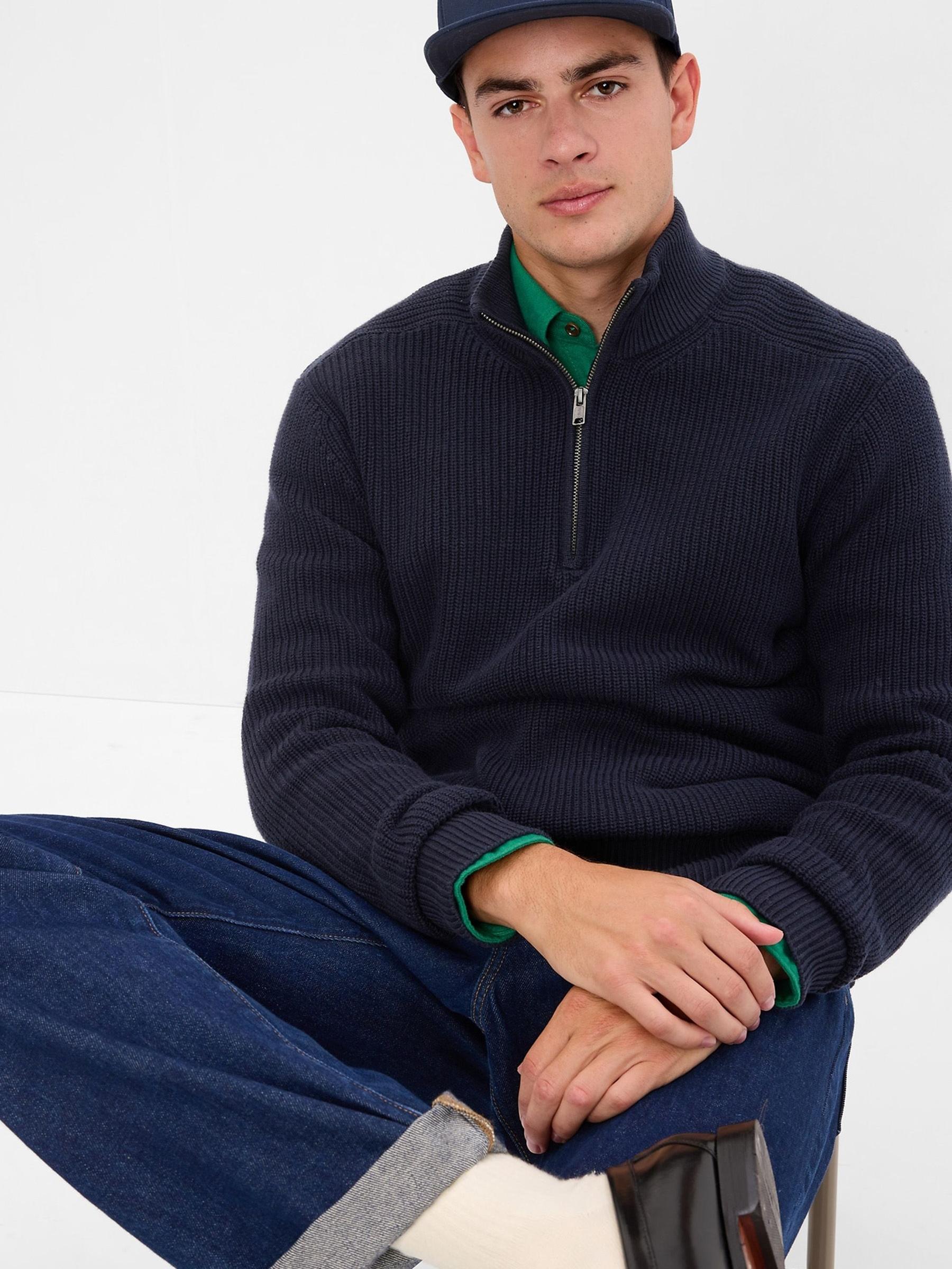 Navy Blue Rib Half-Zip Jumper - Image 1 of 1