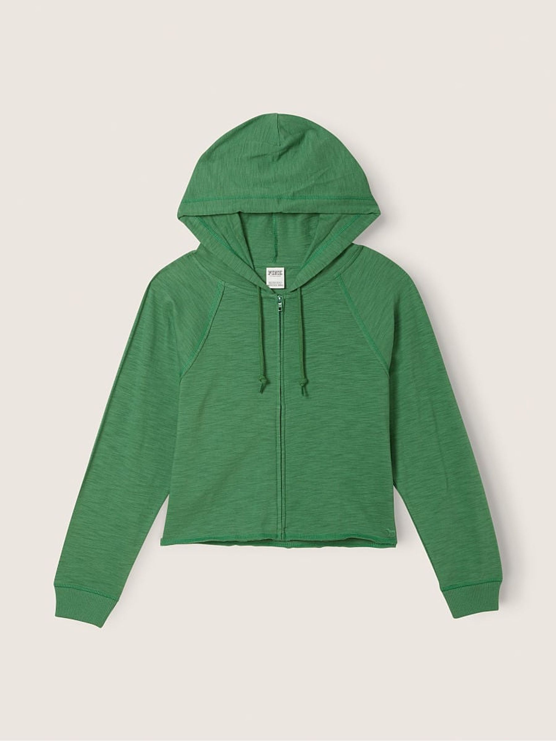 Forest Pine Green Cotton Slub Crop Cut Off Full Zip Hoodie - Image 4 of 4