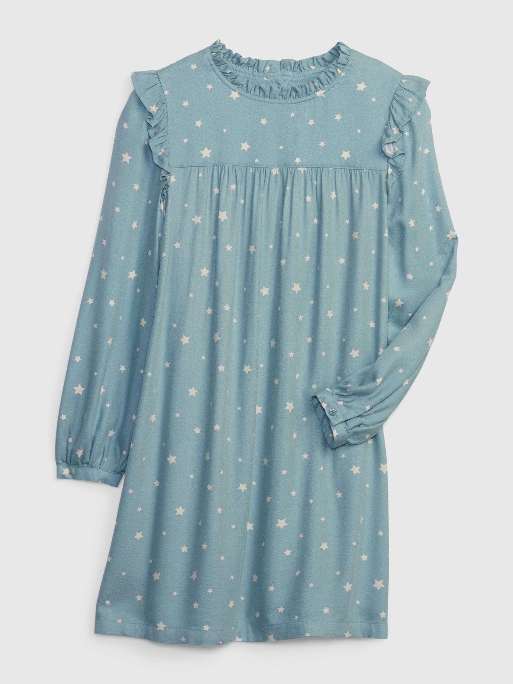 Blue Long Sleeve Ruffle Round Neck Dress - Image 3 of 6