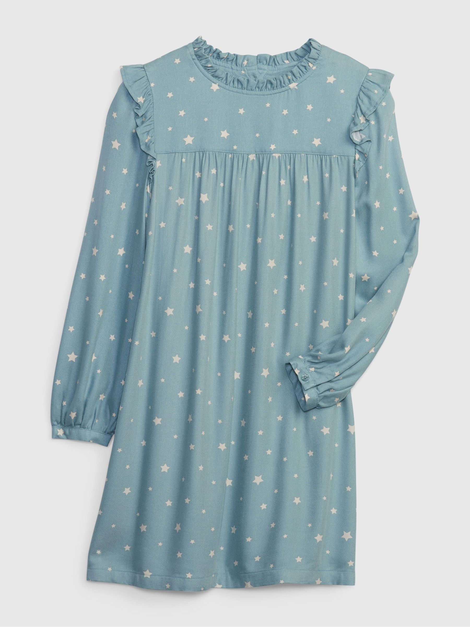 Blue Long Sleeve Ruffle Round Neck Dress - Image 4 of 6