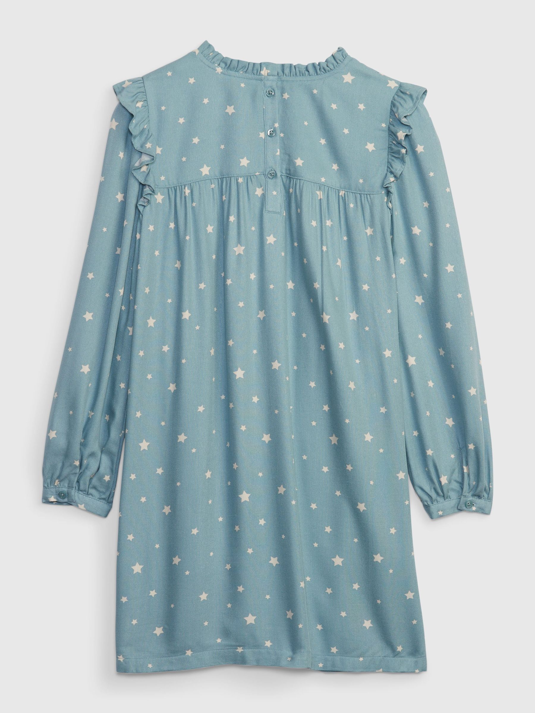 Blue Long Sleeve Ruffle Round Neck Dress - Image 5 of 6