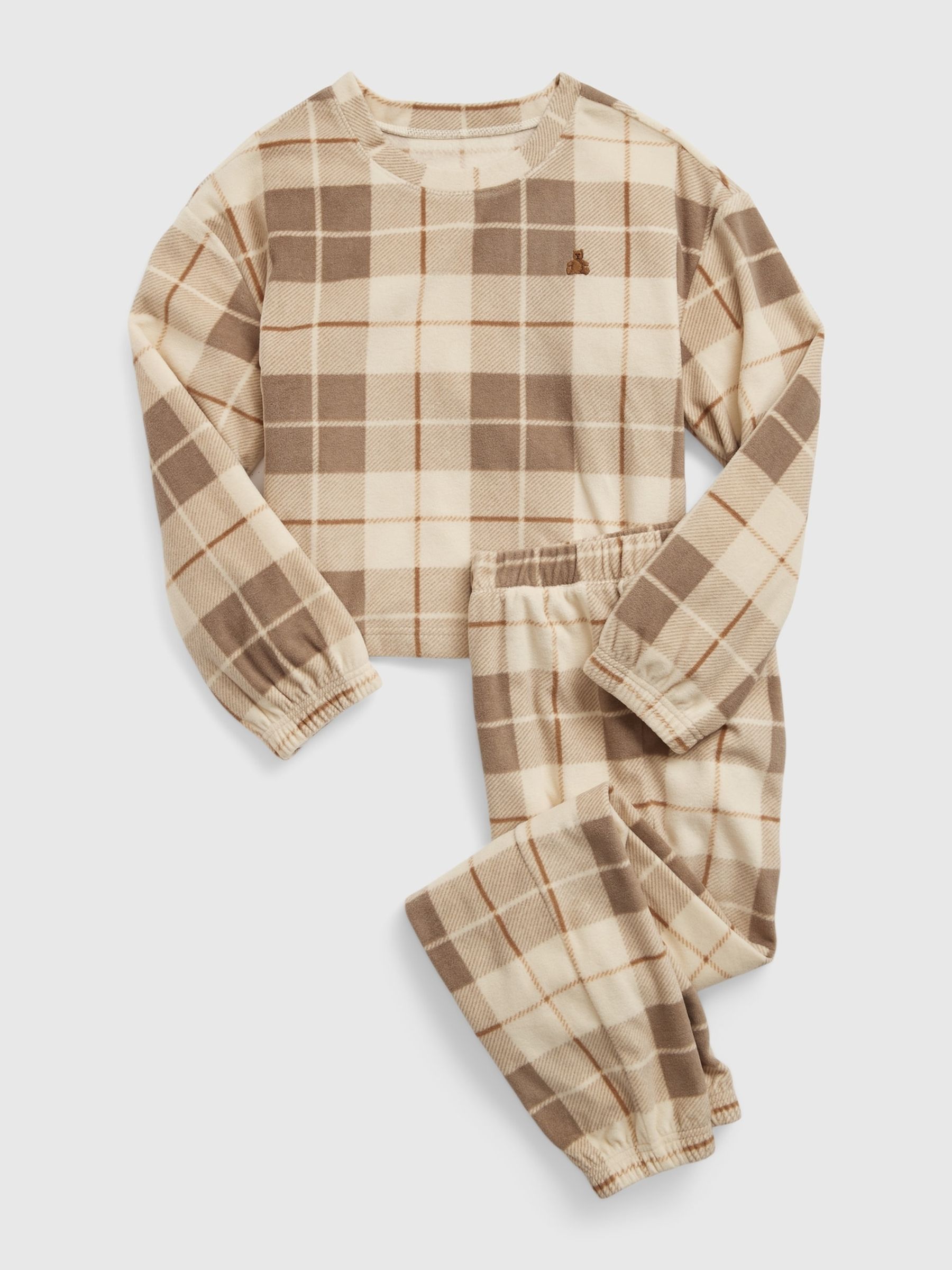 Brown Tartan Crew Neck Long Sleeve Pyjama Set - Image 1 of 2